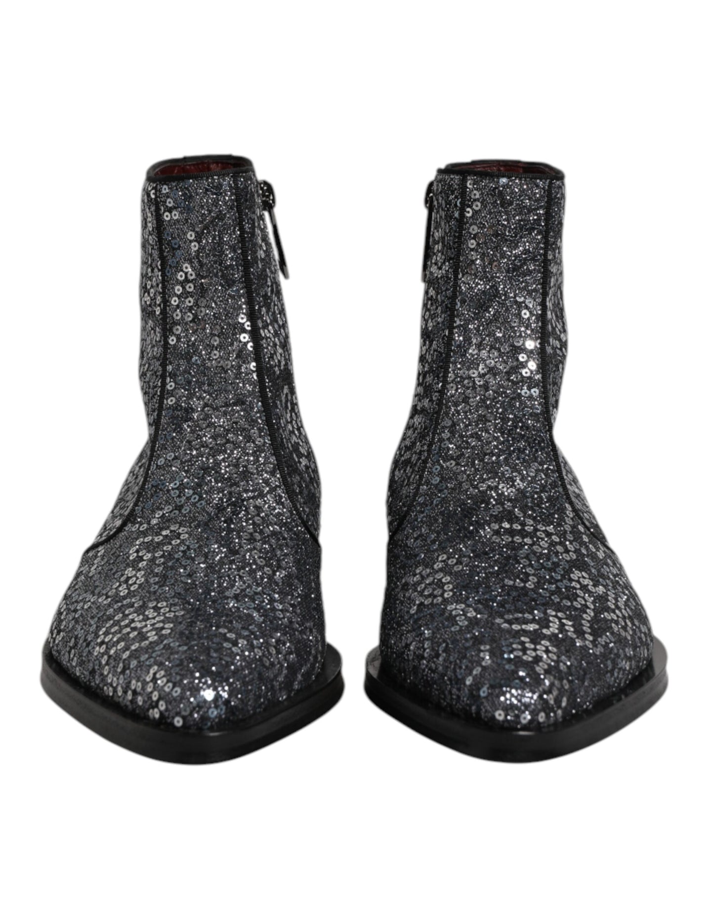 Dolce & Gabbana Dunkelgraue Chelsea-Stiefel aus Baumwolle mit Pailletten