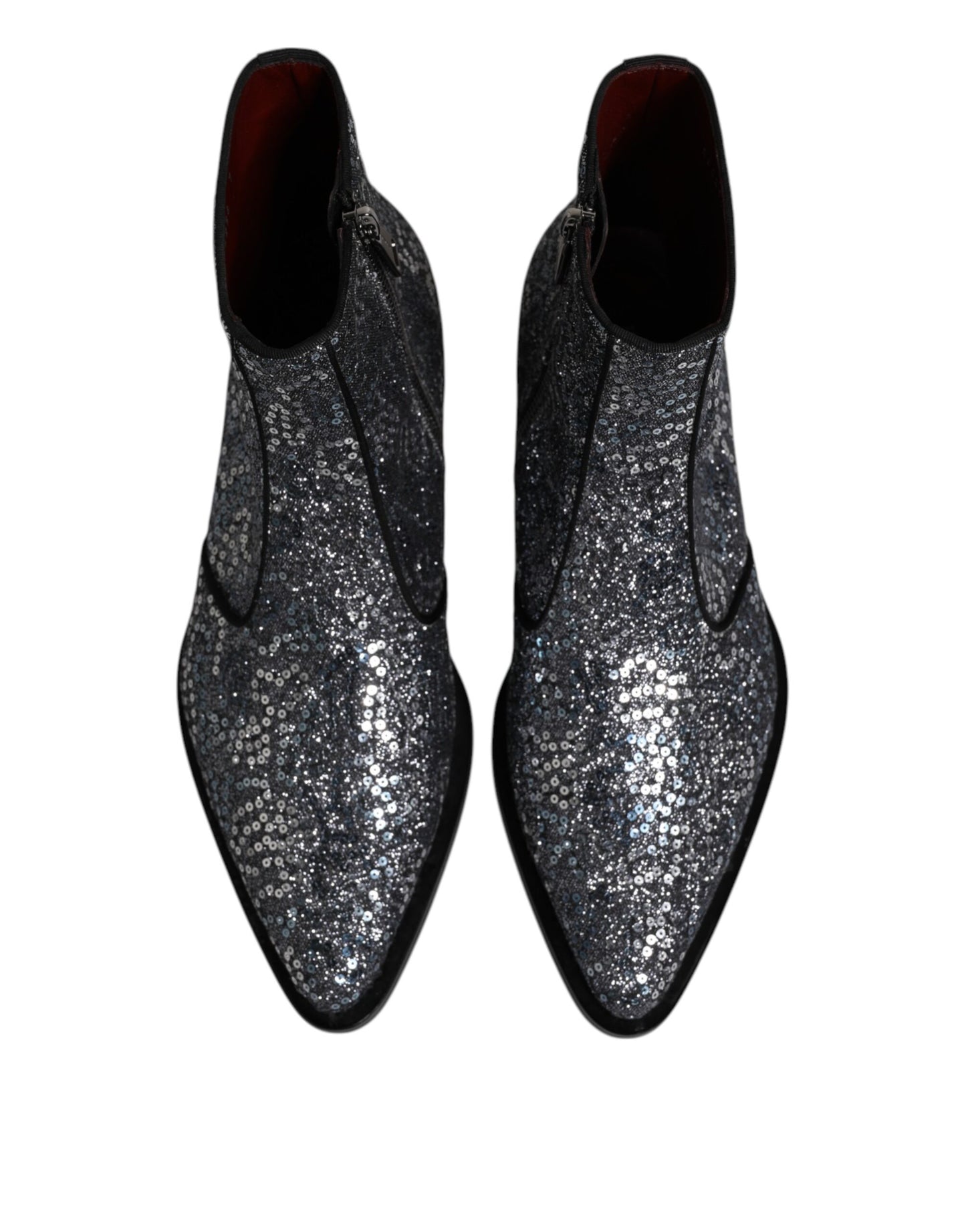 Dolce & Gabbana Dunkelgraue Chelsea-Stiefel aus Baumwolle mit Pailletten