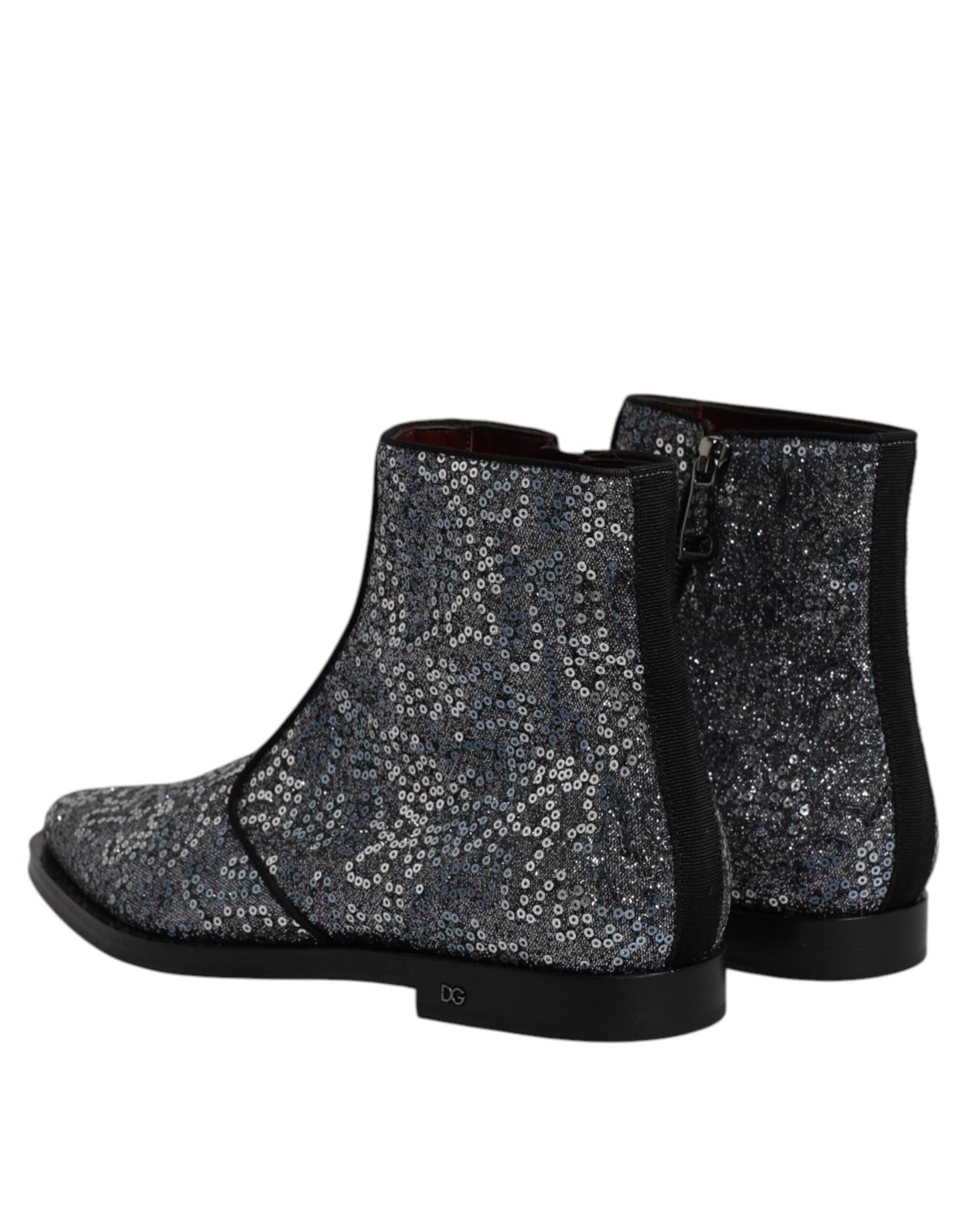 Dolce & Gabbana Dunkelgraue Chelsea-Stiefel aus Baumwolle mit Pailletten