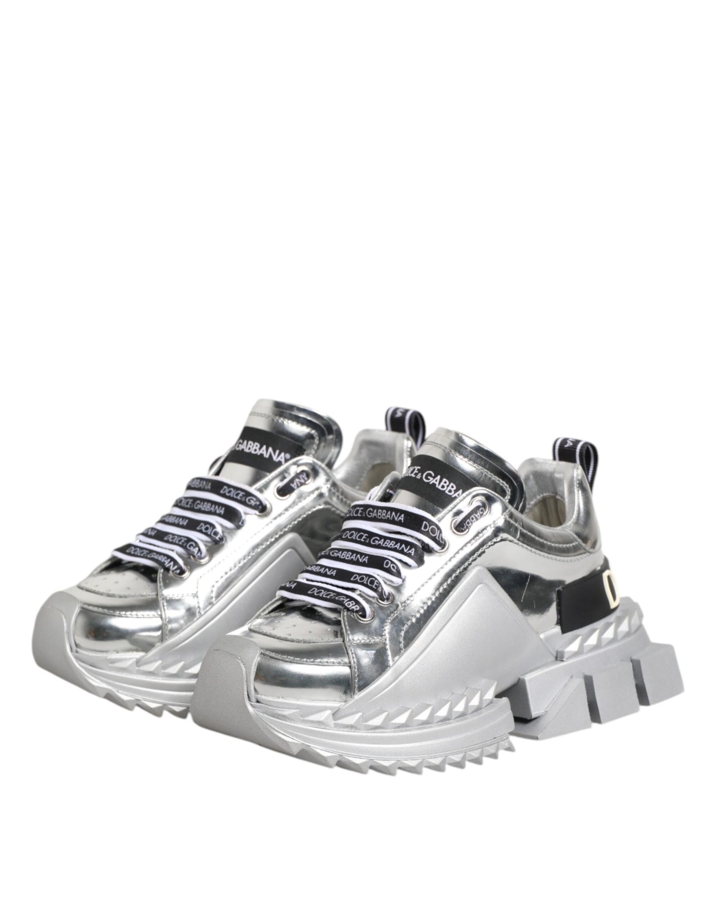 Dolce & Gabbana Super Queen Sneakers aus silbernem Leder
