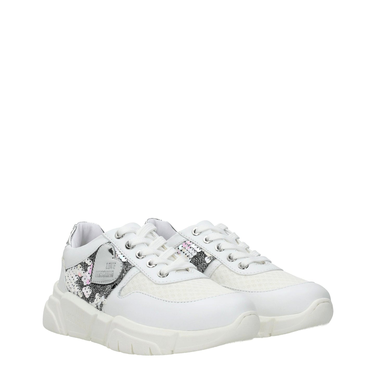 Love Moschino – Weiße, klobige Stoff-Sneaker