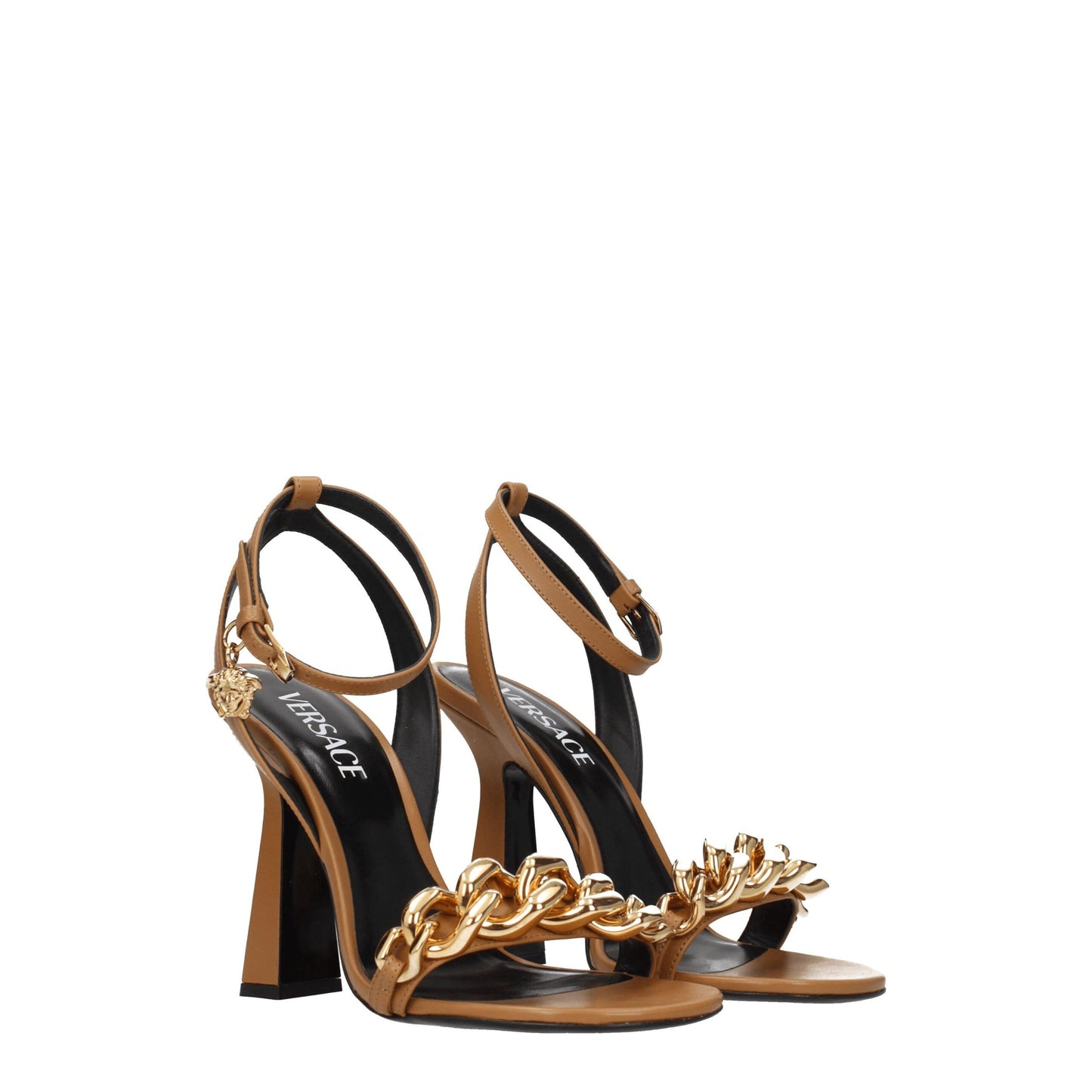 Versace Braune Ledersandalen mit Stilettoabsatz