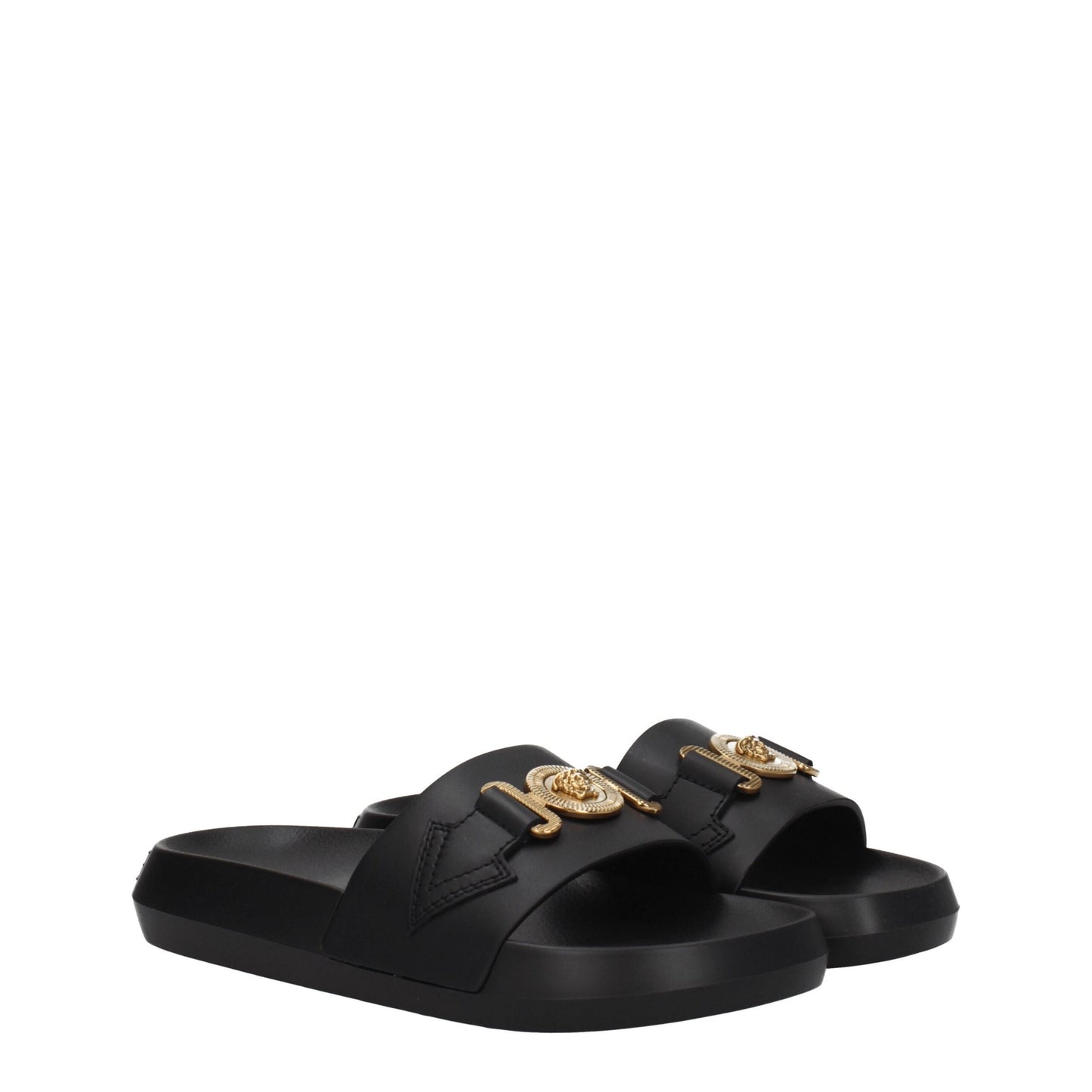 Versace – Schwarze Leder-Slipper-Sandalen