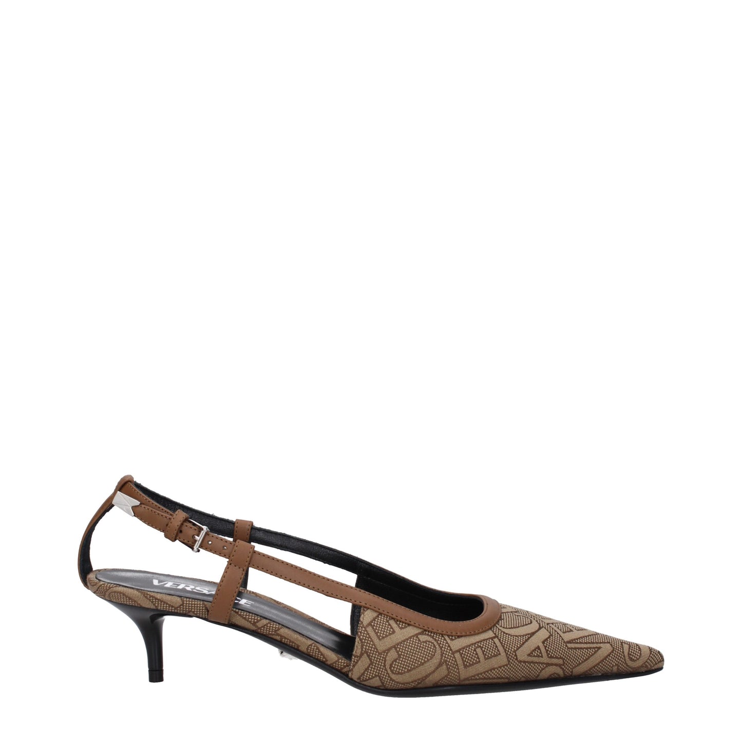 Versace – Beige Pumps aus Stoff mit mittlerem Absatz