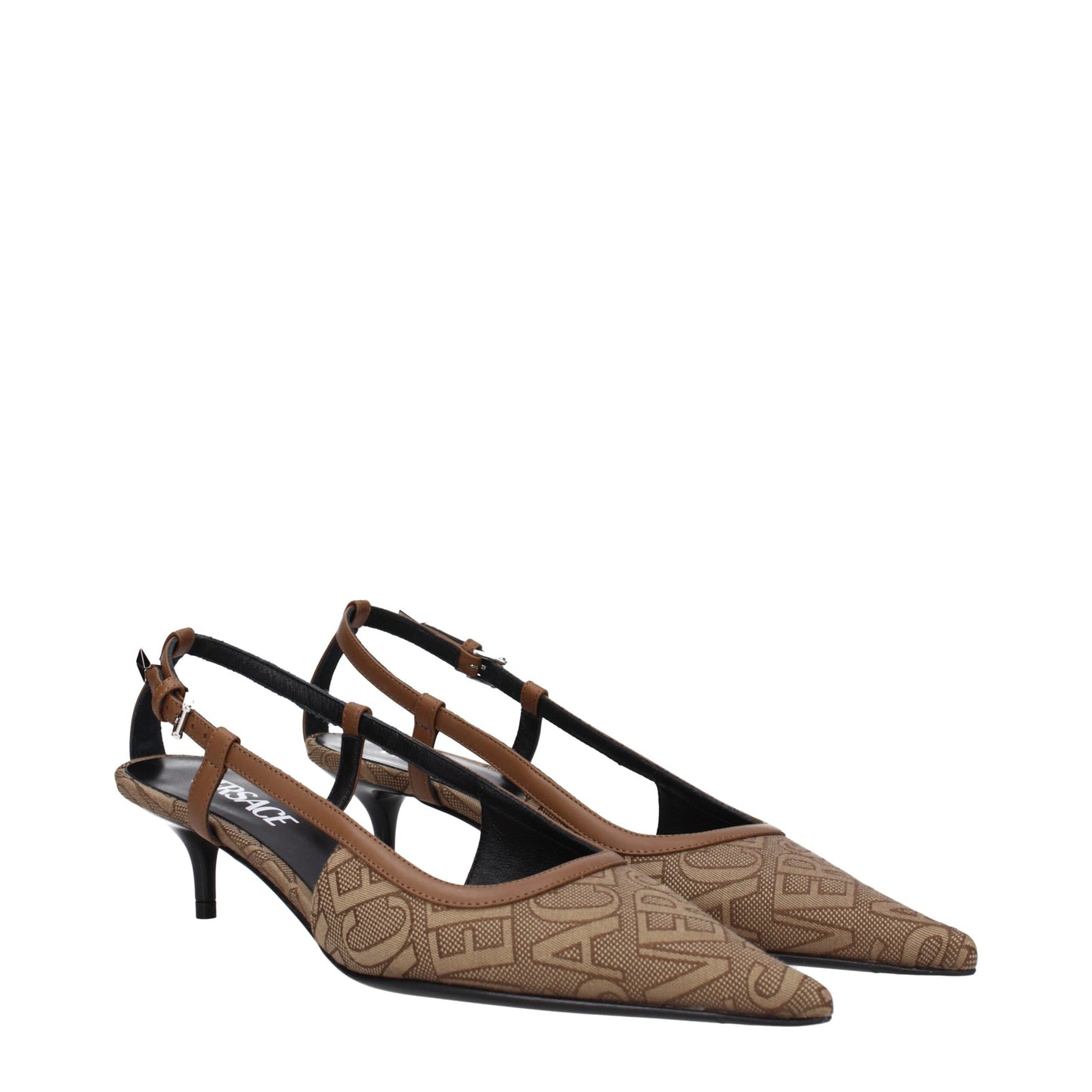 Versace – Beige Pumps aus Stoff mit mittlerem Absatz