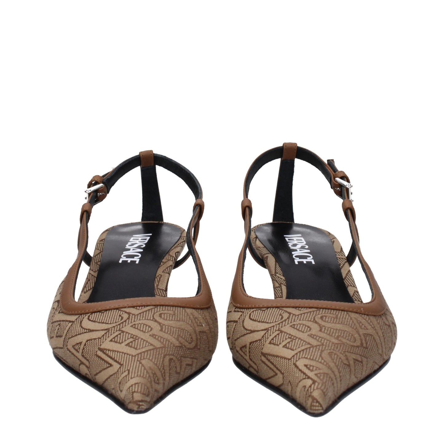 Versace – Beige Pumps aus Stoff mit mittlerem Absatz