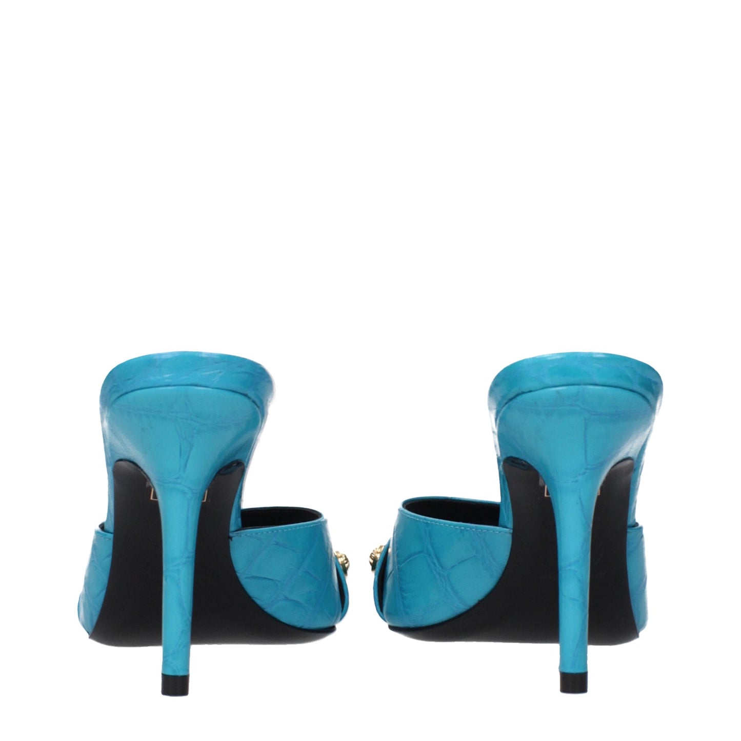 Versace Hellblaue Ledersandalen mit Stilettoabsatz