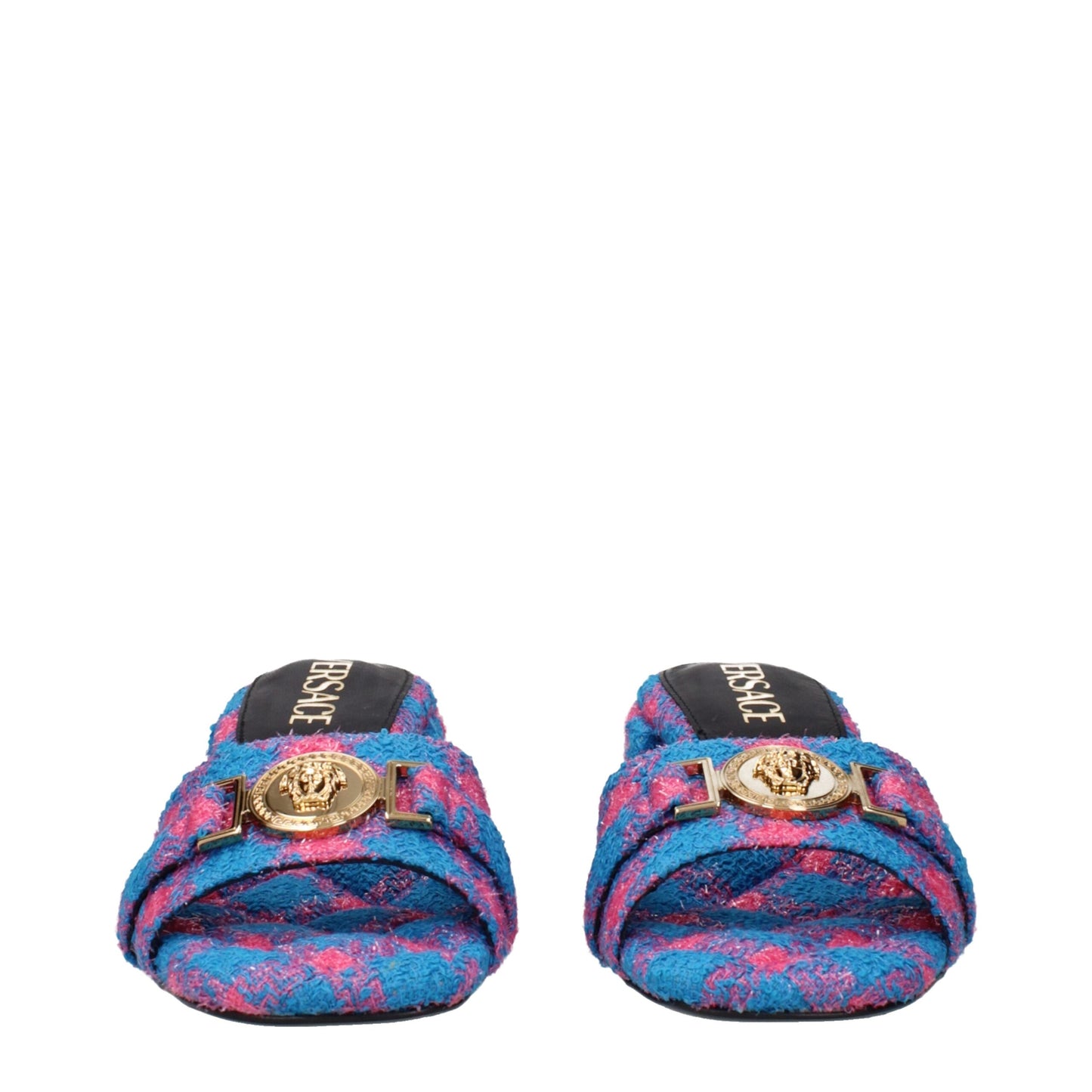 Versace Plateauschuhe aus blauem Stoff