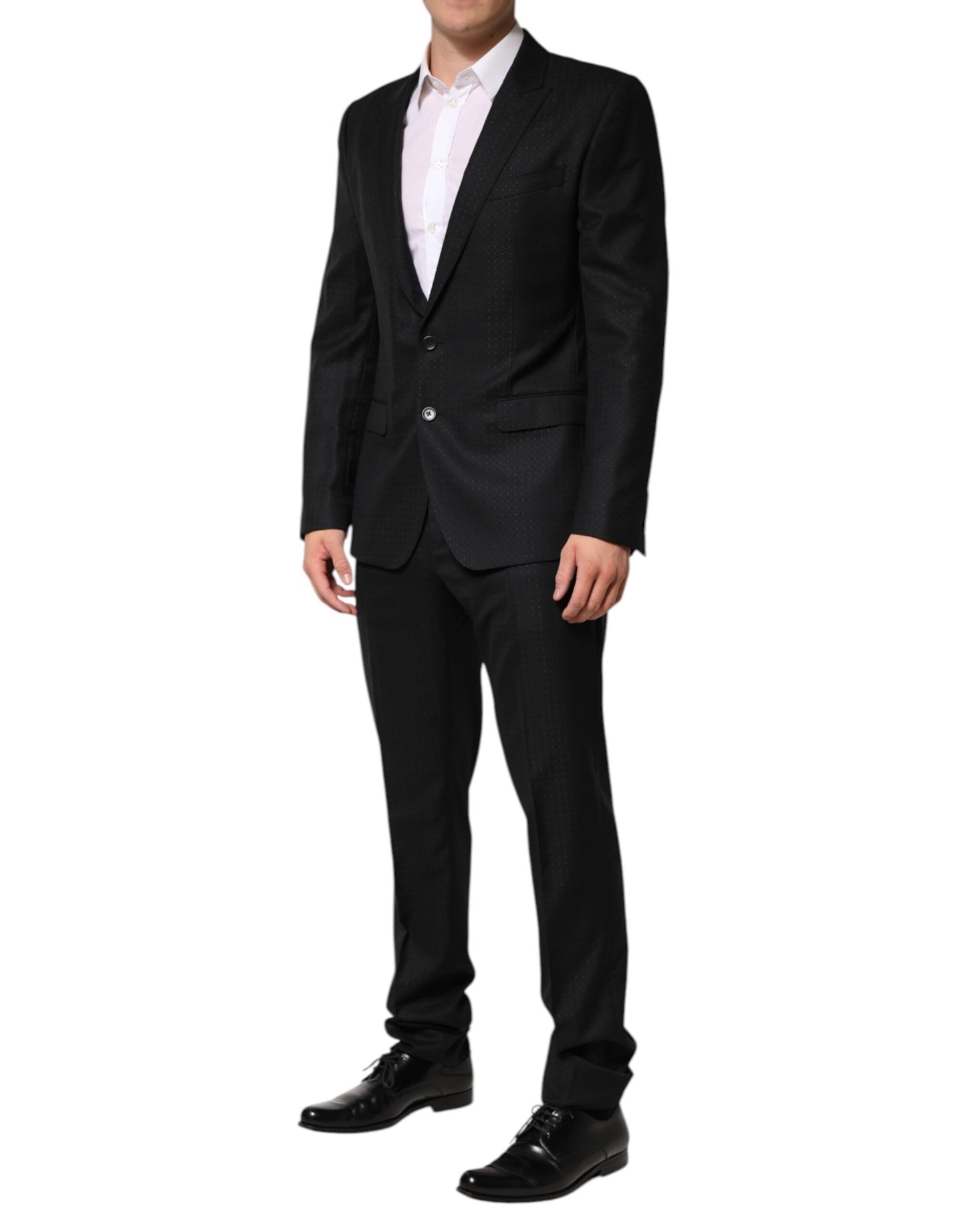 Dolce & Gabbana – Schwarzer, einreihiger, zweiteiliger Jacquard-Anzug