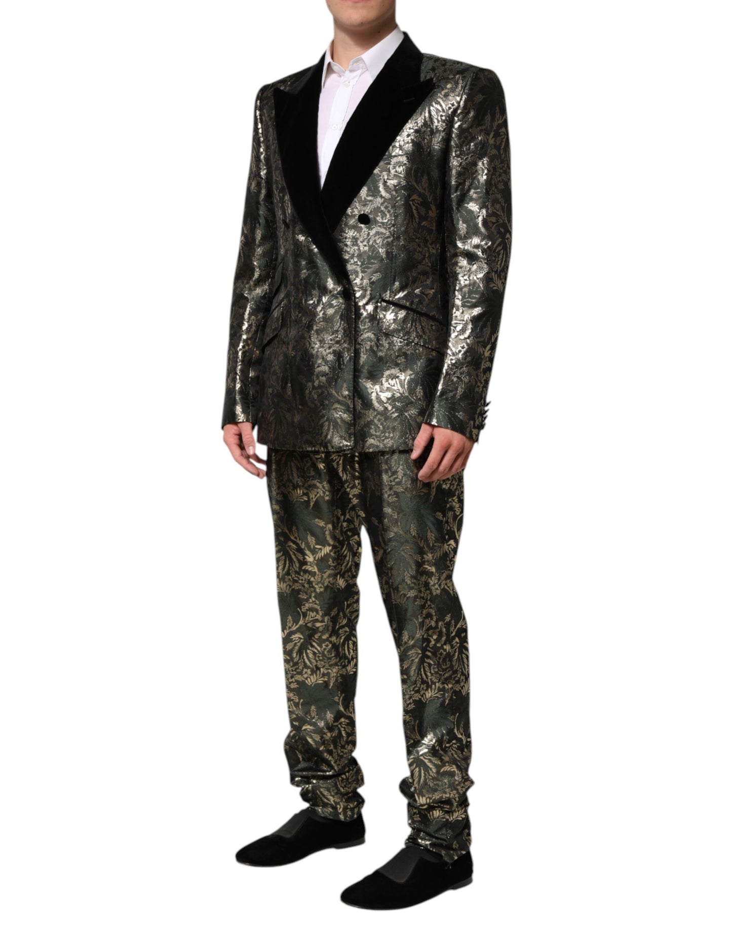 Dolce & Gabbana – Zweiteiliger Anzug aus Jacquard-Seide mit Metallic-Blumenmuster