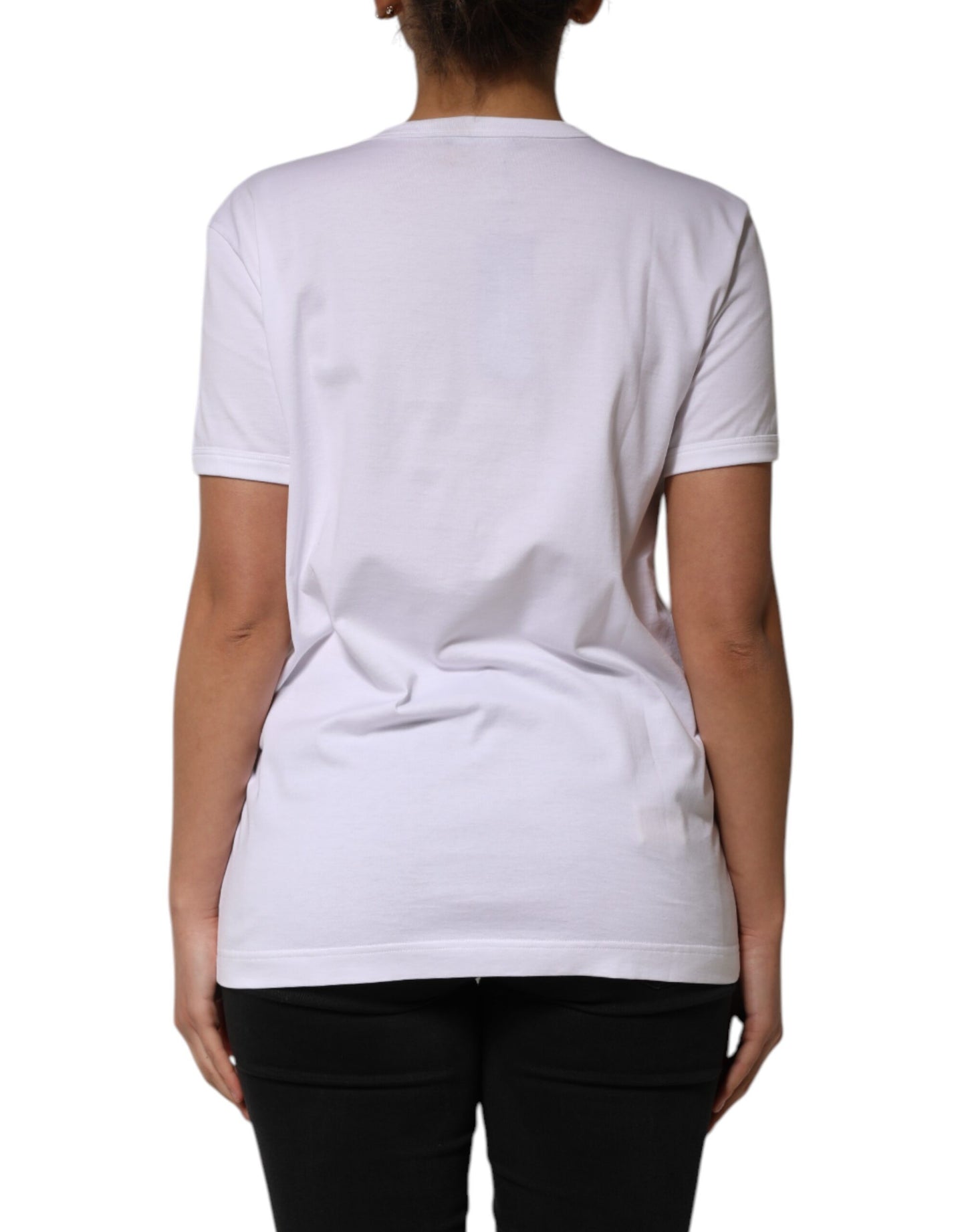 Dolce & Gabbana – Weißes T-Shirt aus Baumwolle mit Paillettenverzierung