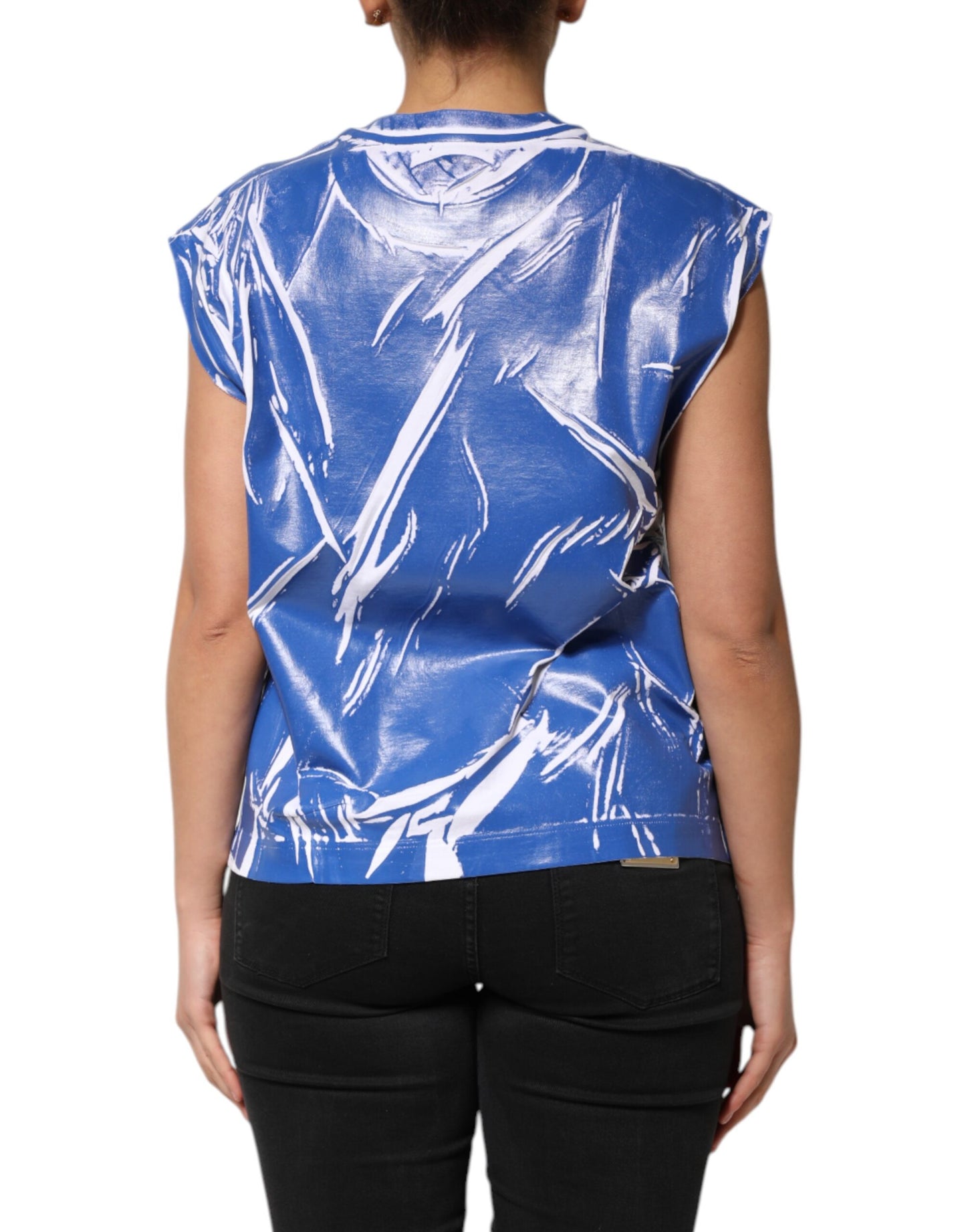 Dolce & Gabbana Damen-Tanktop mit Logo-Plakette aus blau-weißer Baumwolle