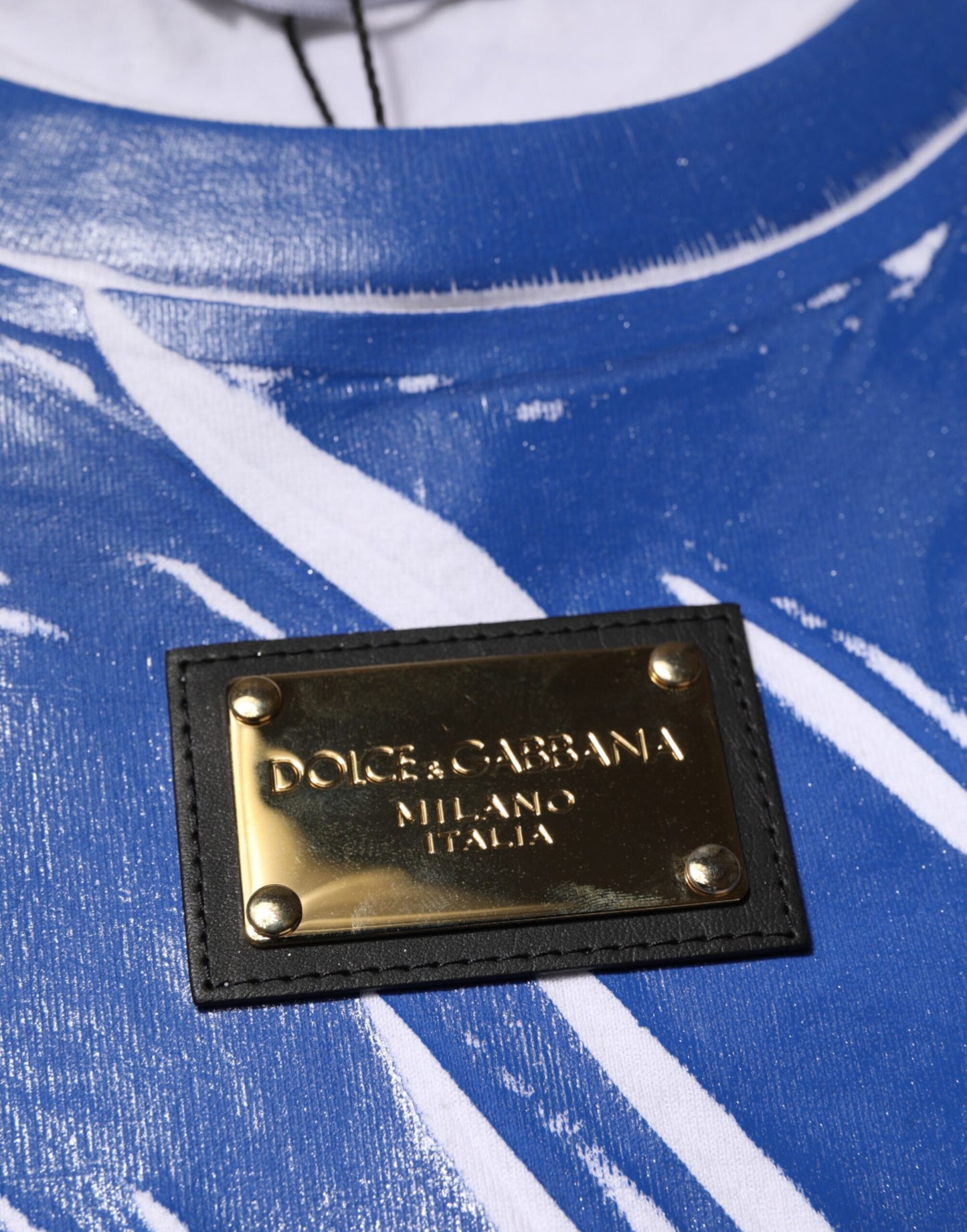 Dolce & Gabbana Damen-Tanktop mit Logo-Plakette aus blau-weißer Baumwolle