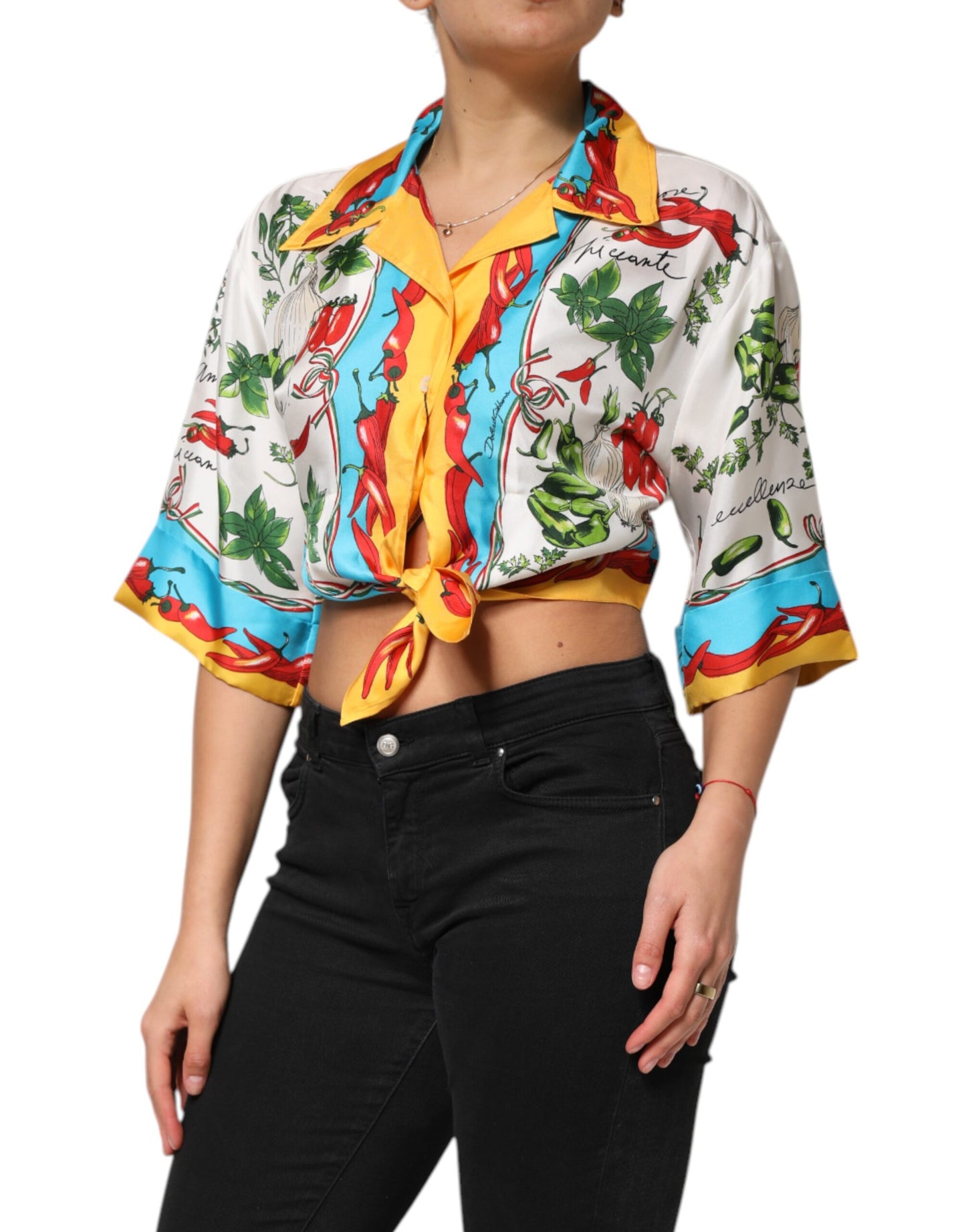 Dolce & Gabbana – Kurzes Blusentop aus mehrfarbiger Chili-Seide