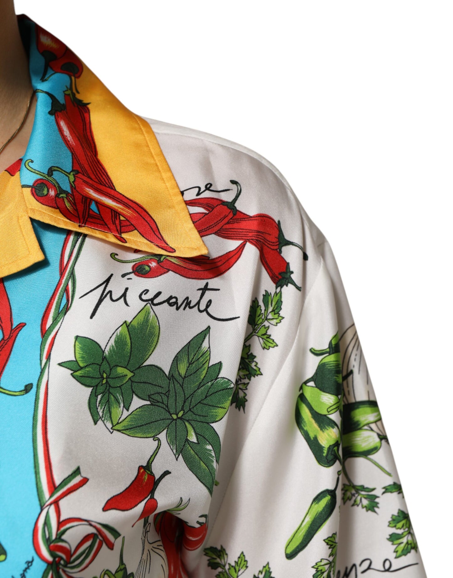 Dolce & Gabbana – Kurzes Blusentop aus mehrfarbiger Chili-Seide
