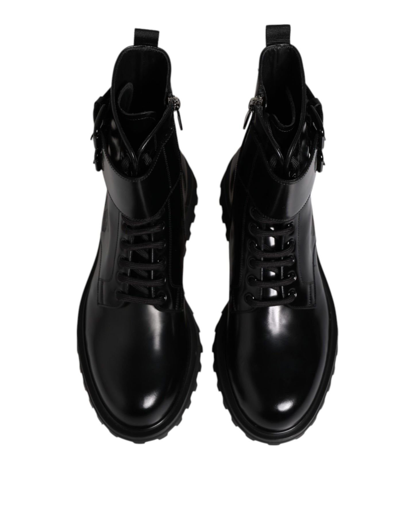 Dolce & Gabbana – Schwarze, wadenhohe Schnürstiefel aus Leder