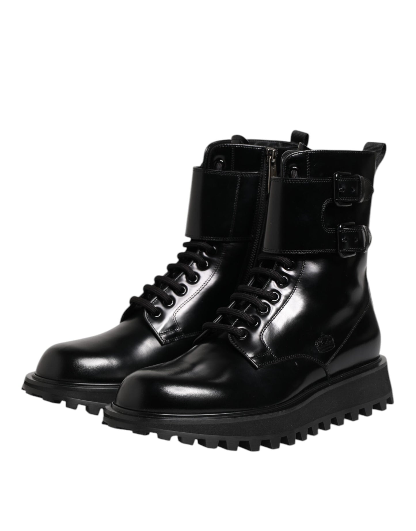 Dolce & Gabbana – Schwarze, wadenhohe Schnürstiefel aus Leder