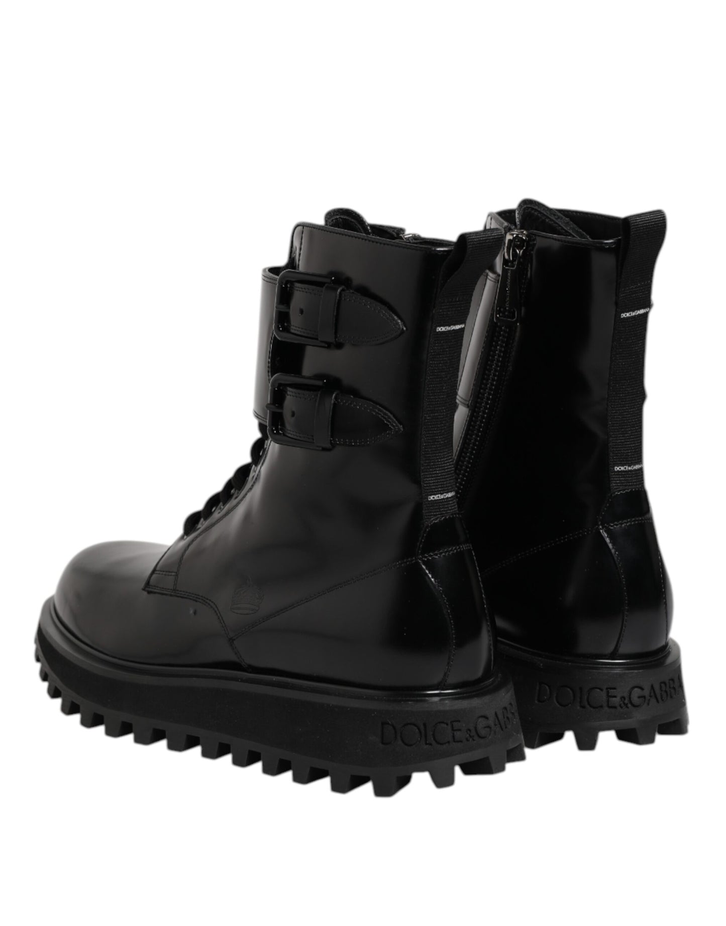 Dolce & Gabbana – Schwarze, wadenhohe Schnürstiefel aus Leder