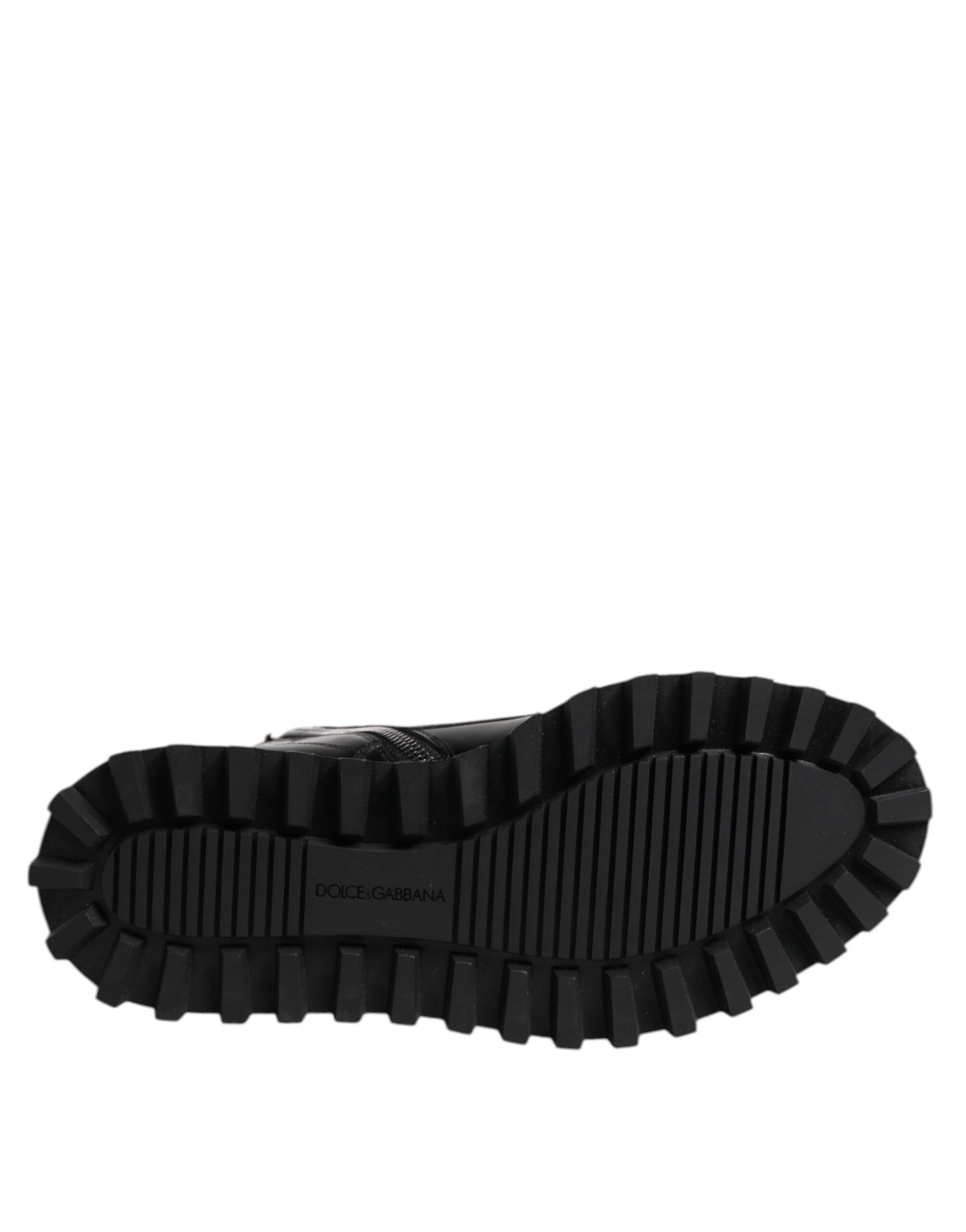 Dolce & Gabbana – Schwarze, wadenhohe Schnürstiefel aus Leder