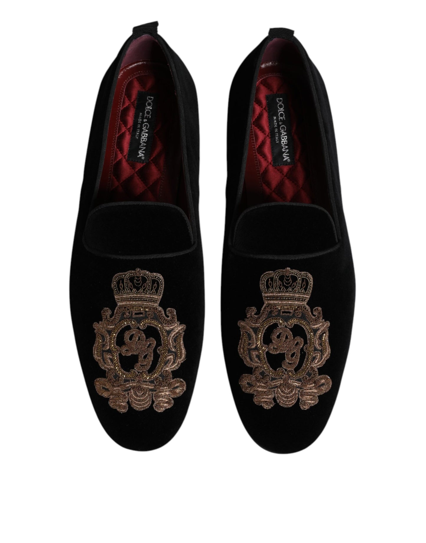 Dolce & Gabbana Herren-Loafer aus schwarzem Samt mit goldener Krone