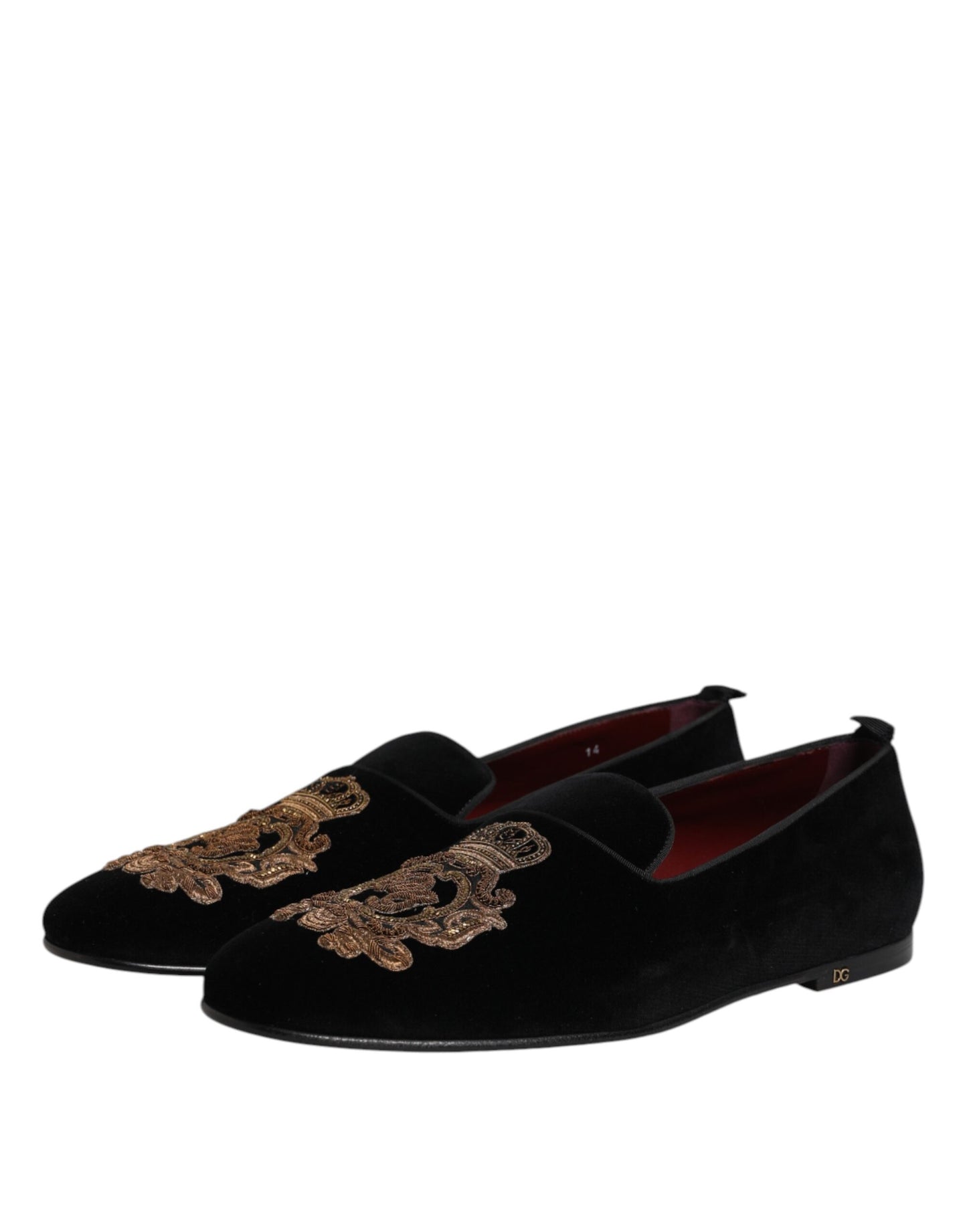 Dolce & Gabbana Herren-Loafer aus schwarzem Samt mit goldener Krone