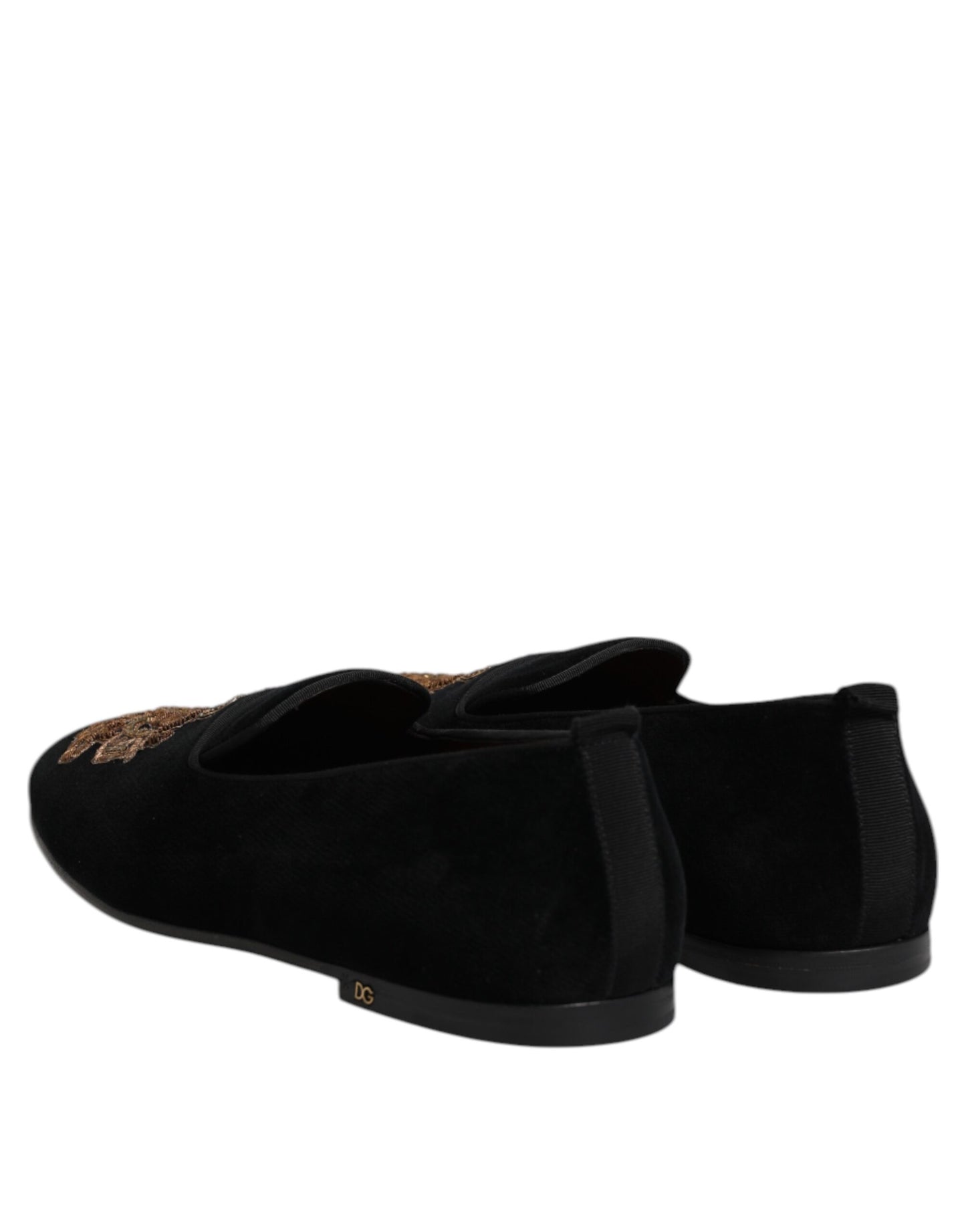 Dolce & Gabbana Herren-Loafer aus schwarzem Samt mit goldener Krone