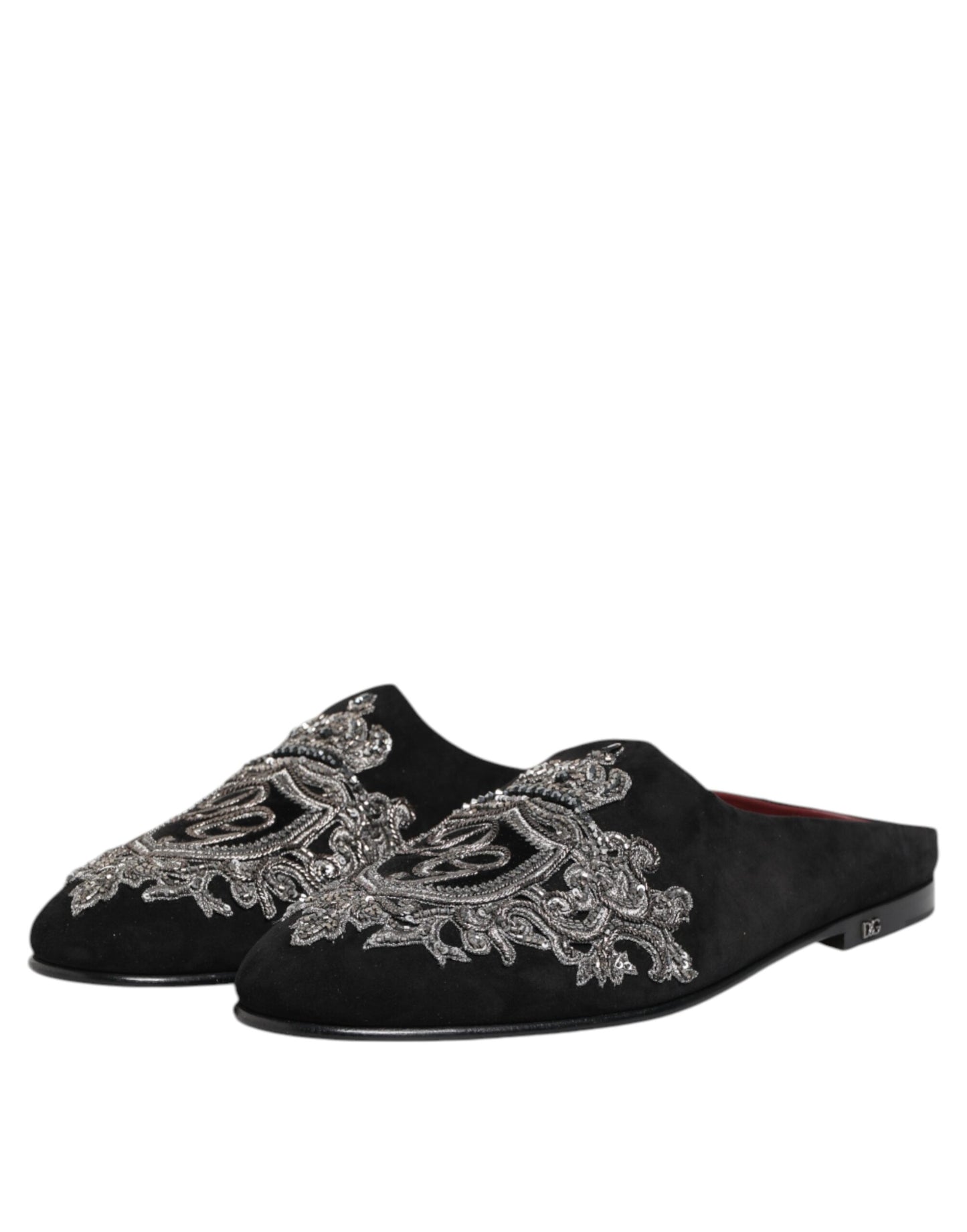 Dolce & Gabbana – Schwarze Samt-Slipper „DG Crown“