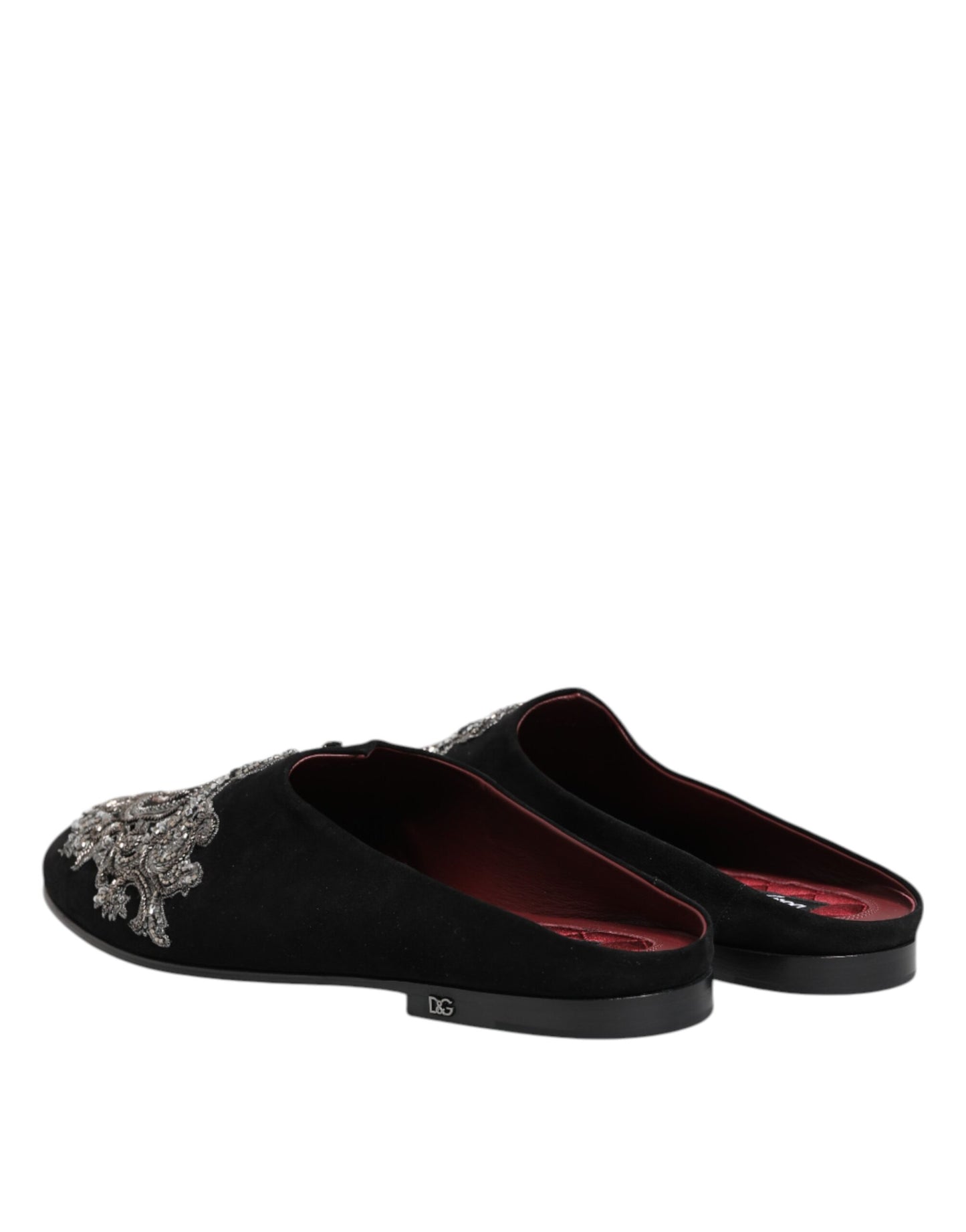 Dolce & Gabbana – Schwarze Samt-Slipper „DG Crown“