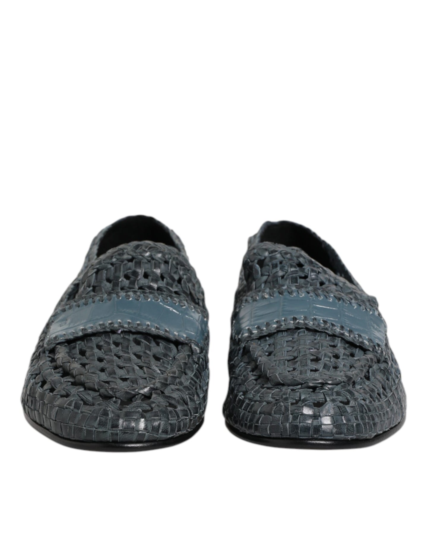 Dolce & Gabbana – Blaue Slipper-Schuhe aus gewebtem Bast