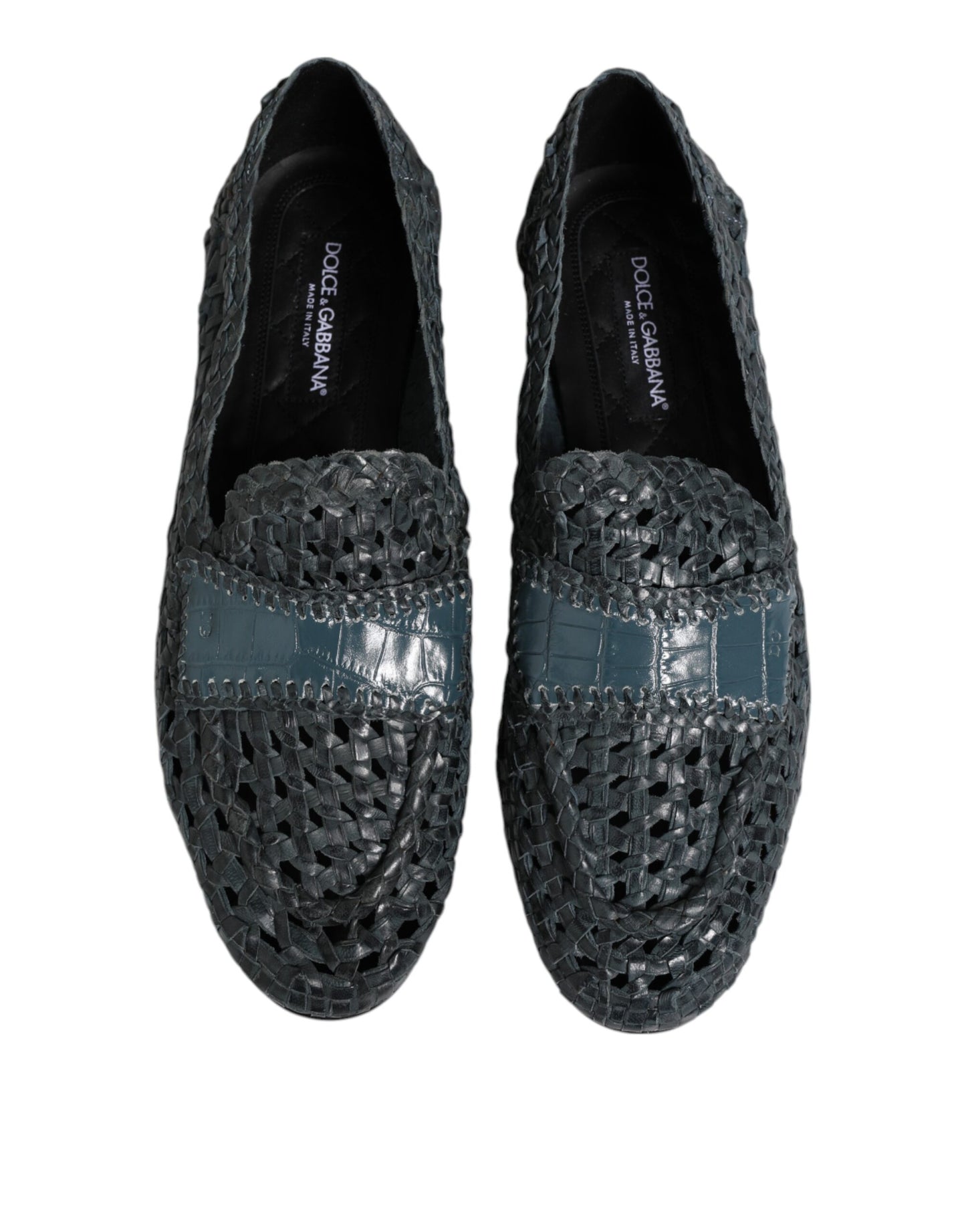 Dolce & Gabbana – Blaue Slipper-Schuhe aus gewebtem Bast