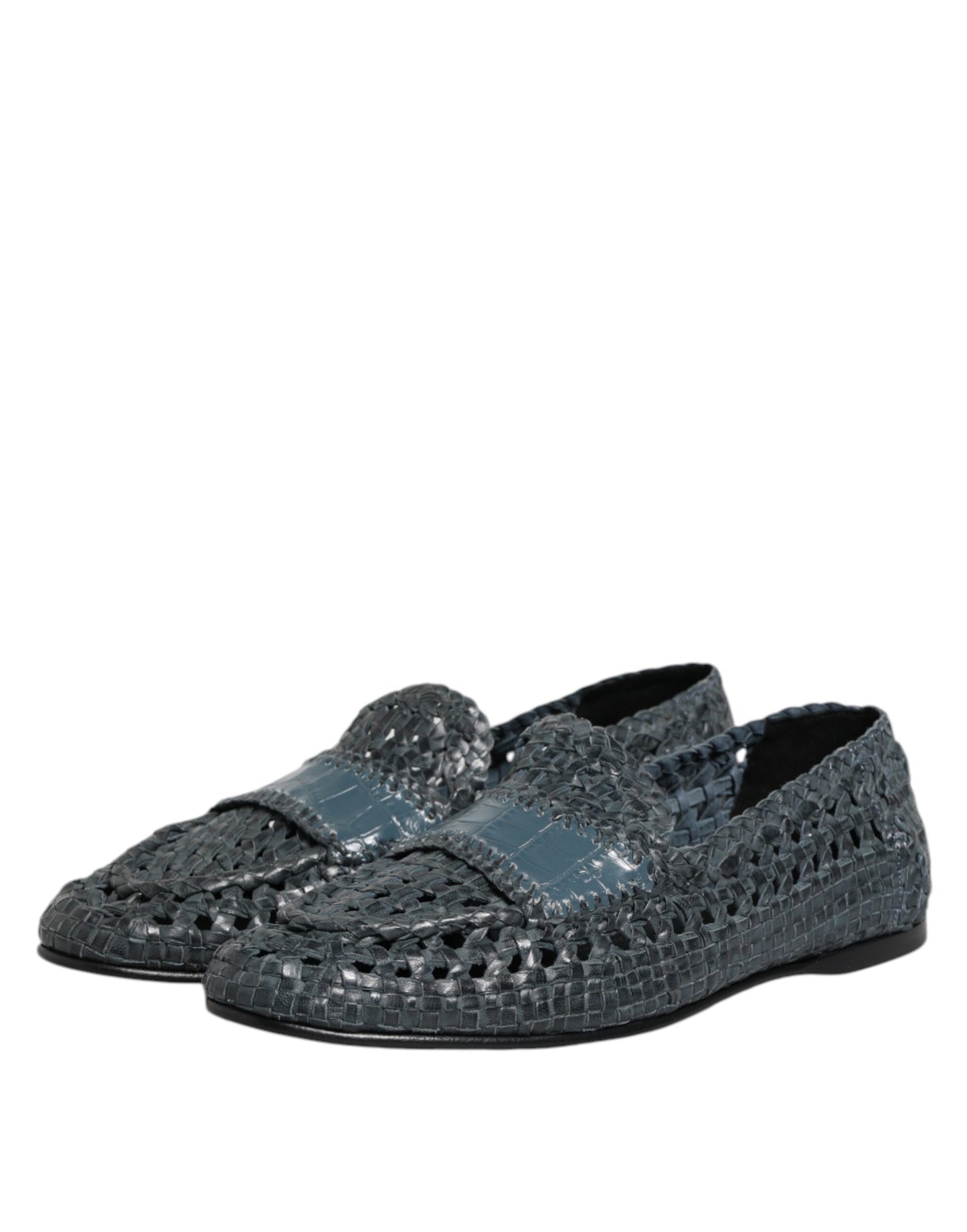 Dolce & Gabbana – Blaue Slipper-Schuhe aus gewebtem Bast