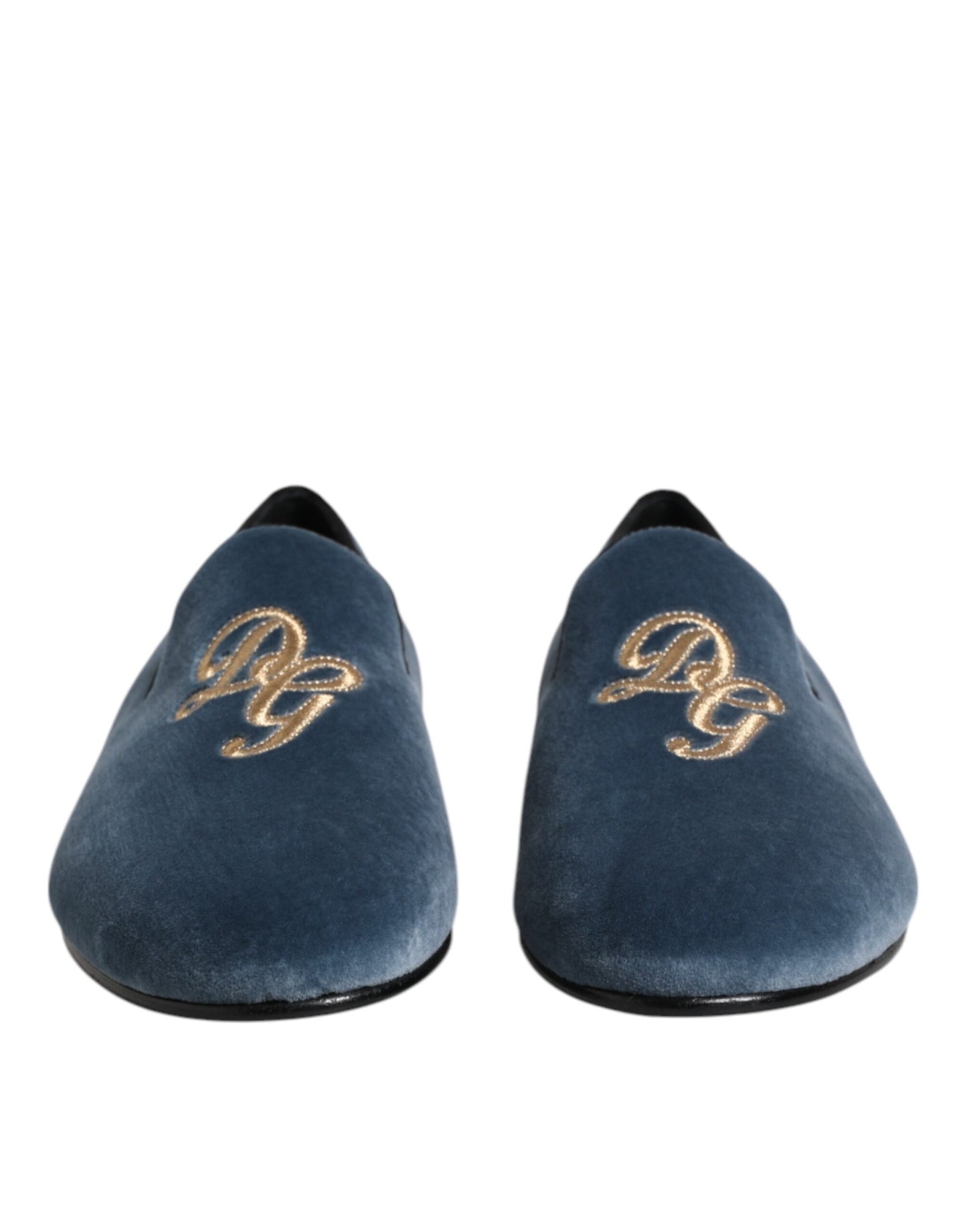 Dolce & Gabbana – Blaue Loafer aus Samt mit DG-Logo, formelle Schuhe