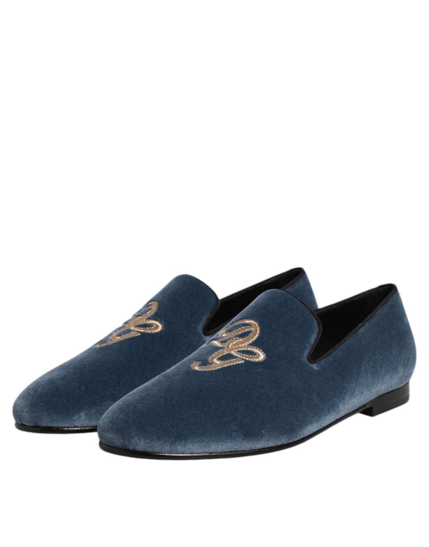 Dolce & Gabbana – Blaue Loafer aus Samt mit DG-Logo, formelle Schuhe