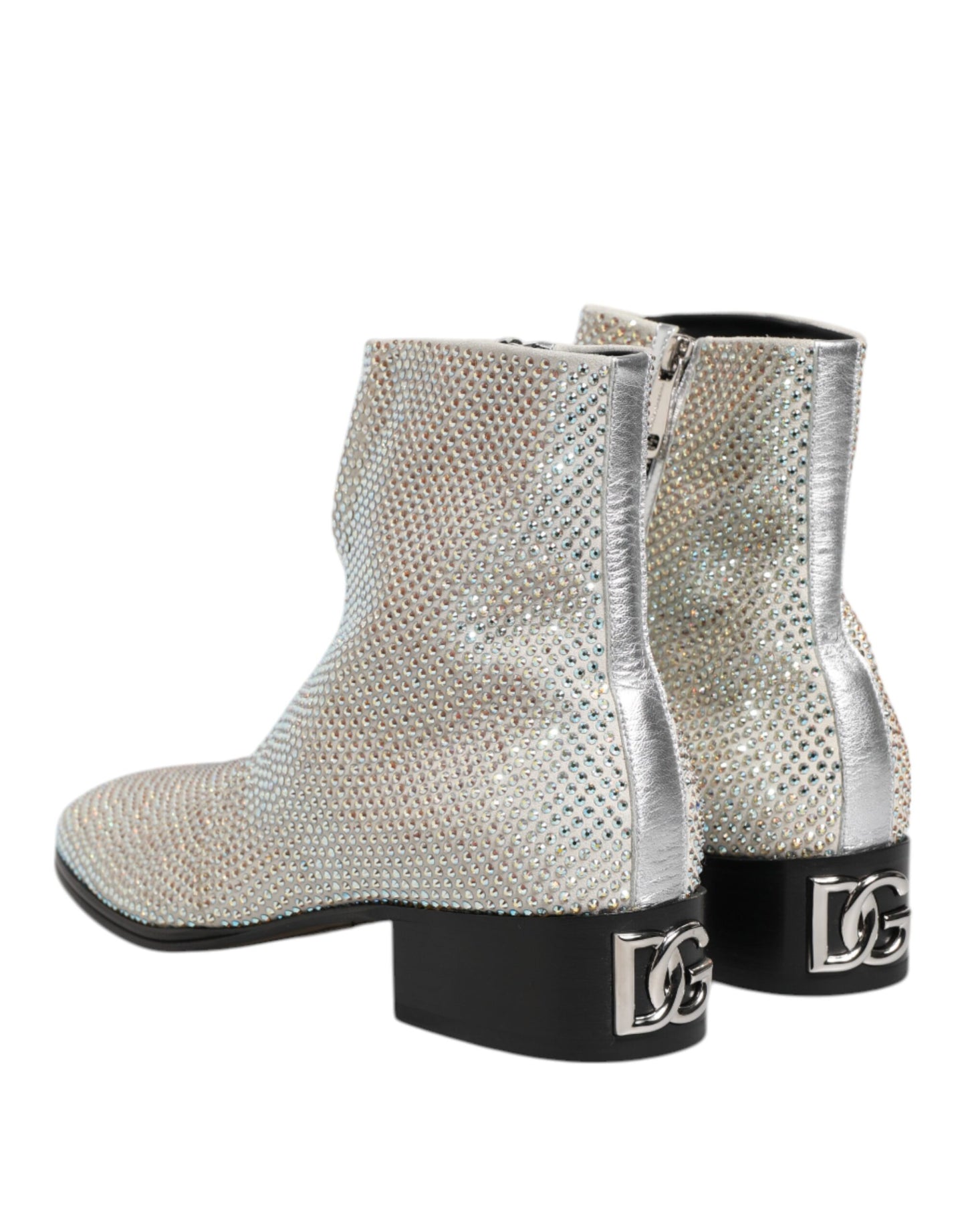 Dolce & Gabbana Weiß Strass DG Logo Heels Ankle Boots Schuhe