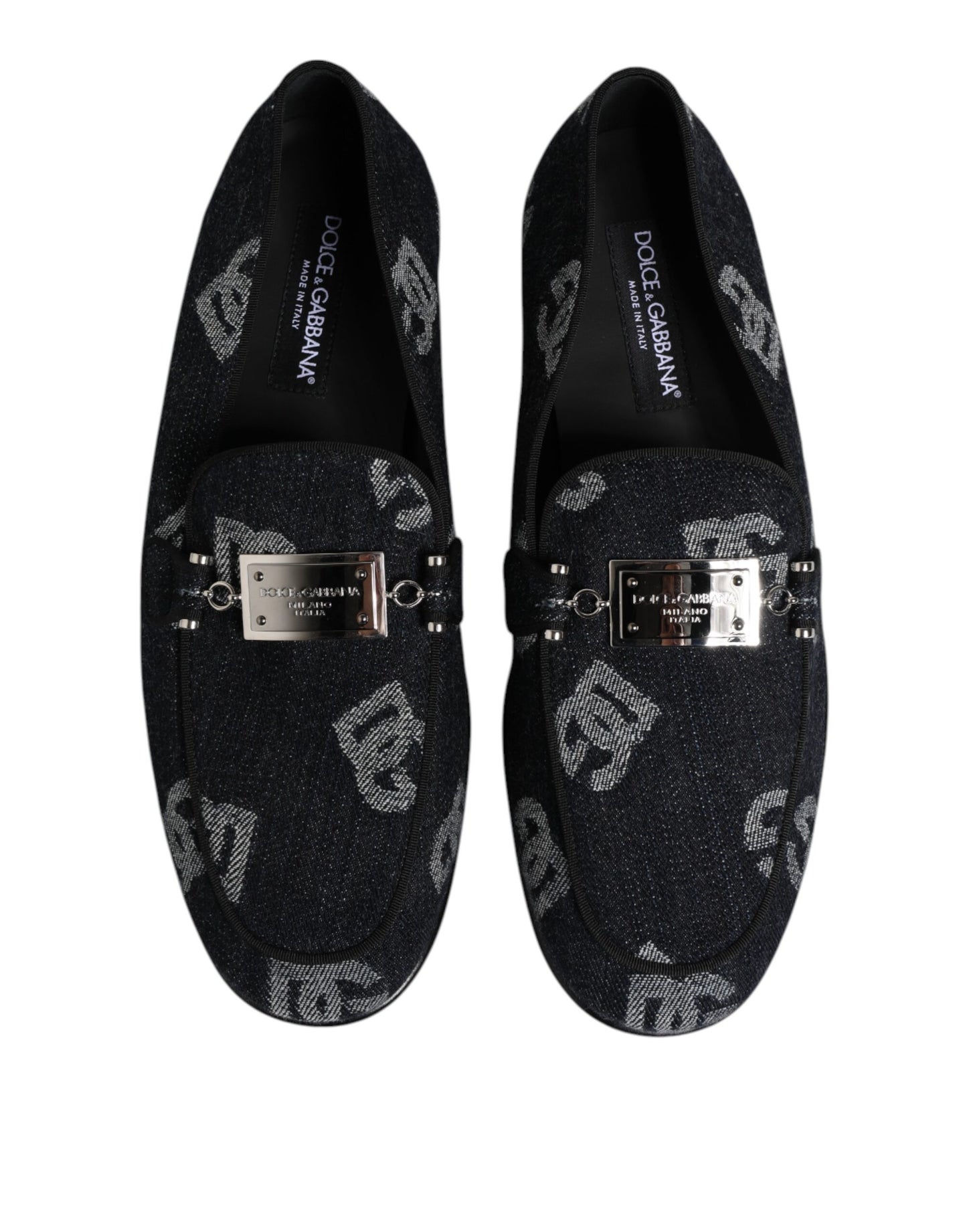 Dolce & Gabbana – Blaue Baumwoll-Loafer mit Logo, formelle Abendschuhe