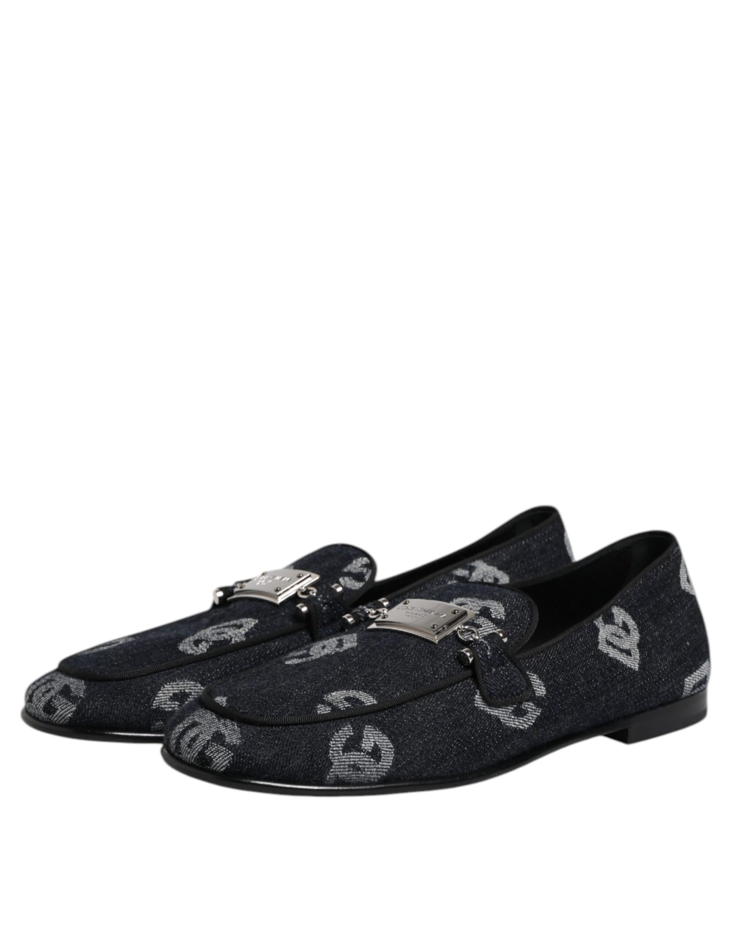 Dolce & Gabbana – Blaue Baumwoll-Loafer mit Logo, formelle Abendschuhe