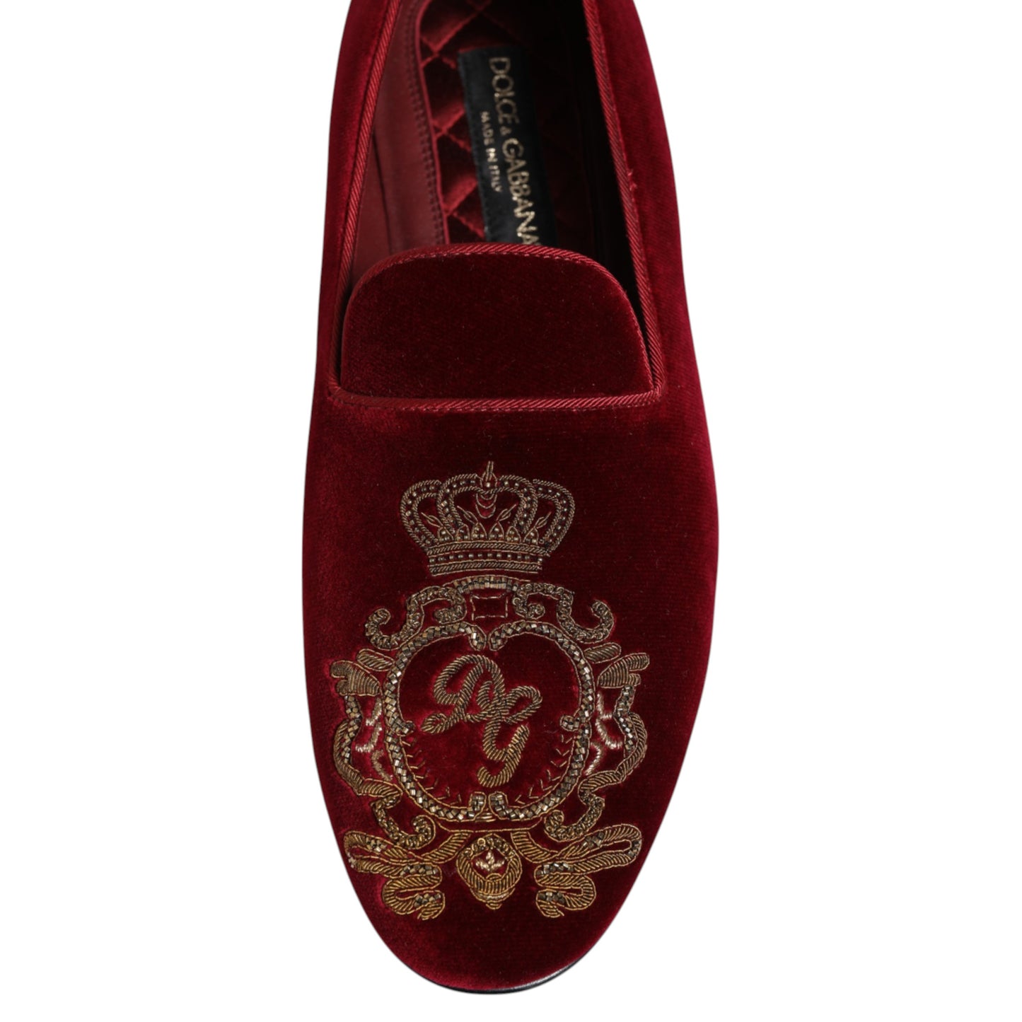 Dolce & Gabbana Roter Samt Gold Crown Herren Loafer Schuhe