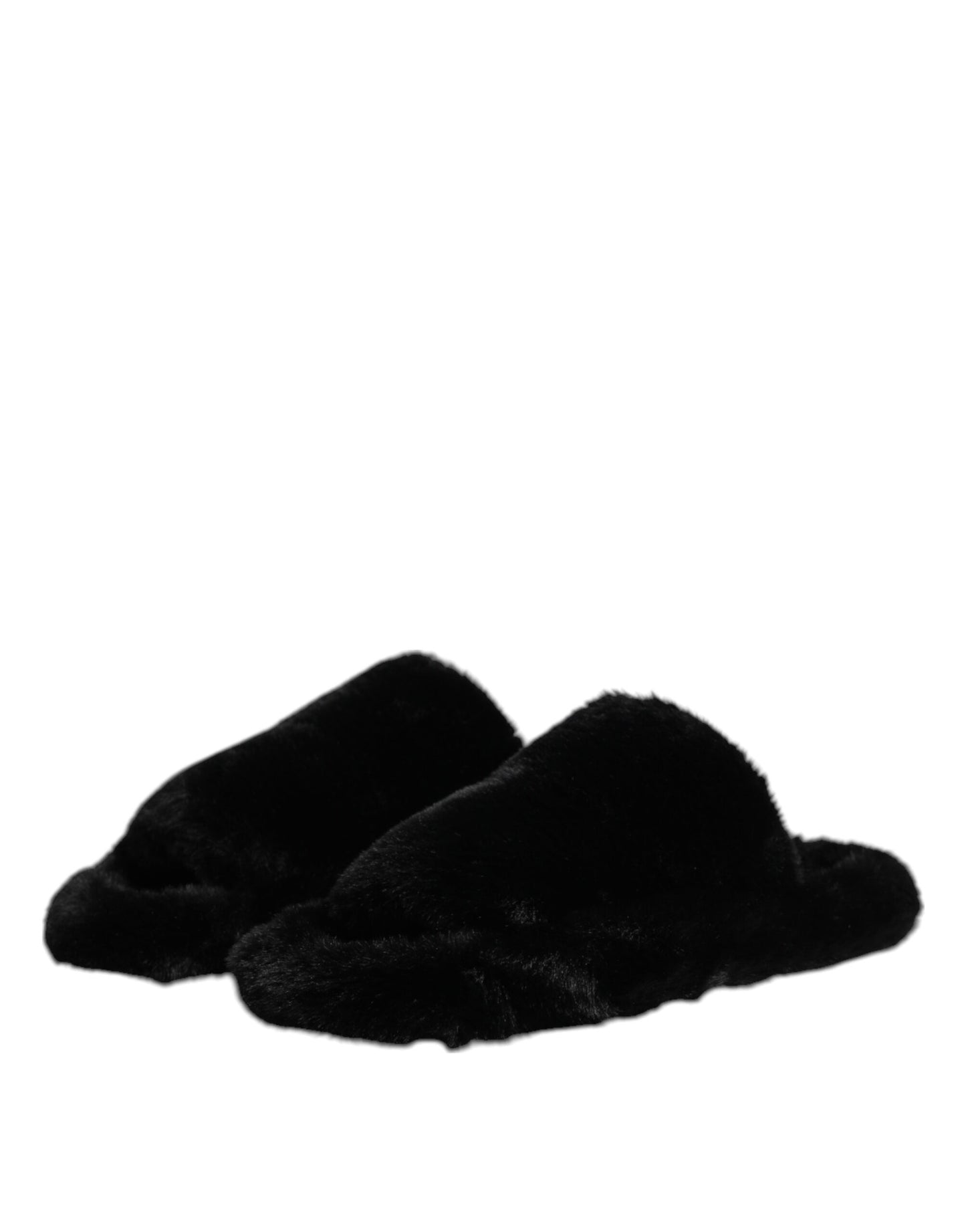 Dolce & Gabbana Schwarze Kunstpelz-Flache Schuhe Herren Sandalen