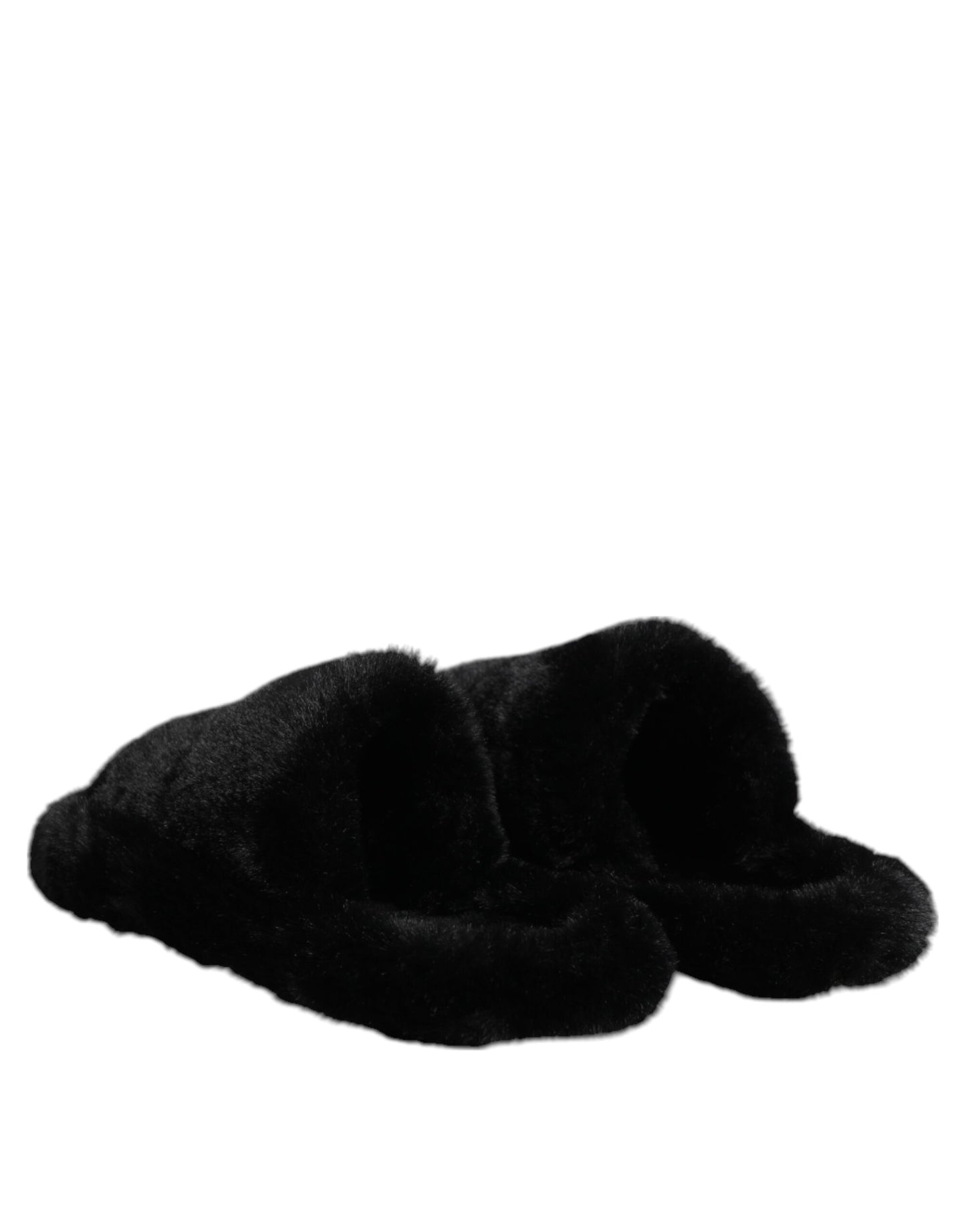 Dolce & Gabbana Schwarze Kunstpelz-Flache Schuhe Herren Sandalen