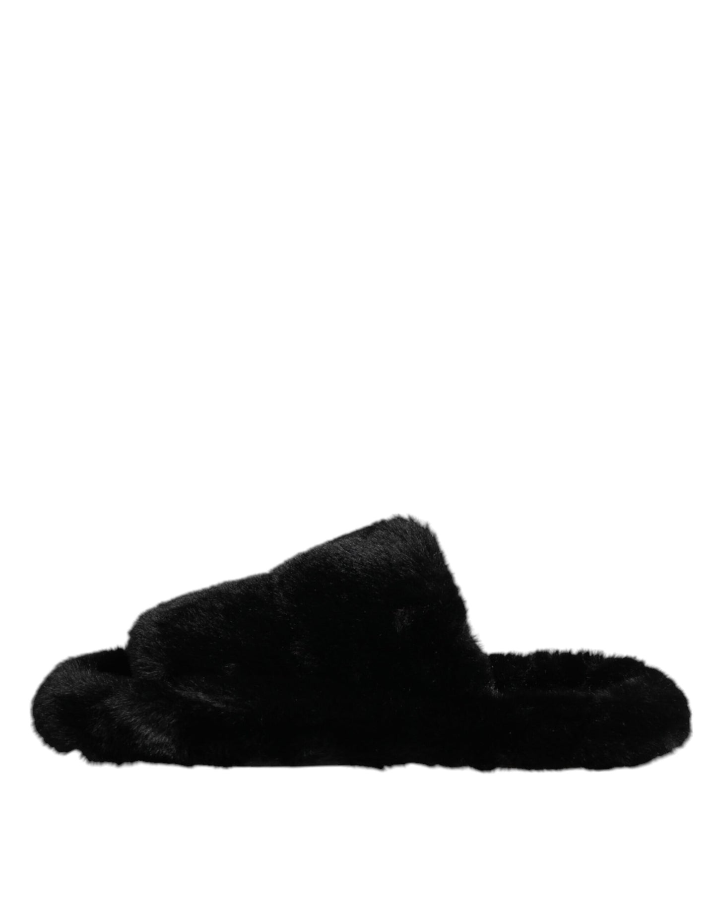 Dolce & Gabbana Schwarze Kunstpelz-Flache Schuhe Herren Sandalen