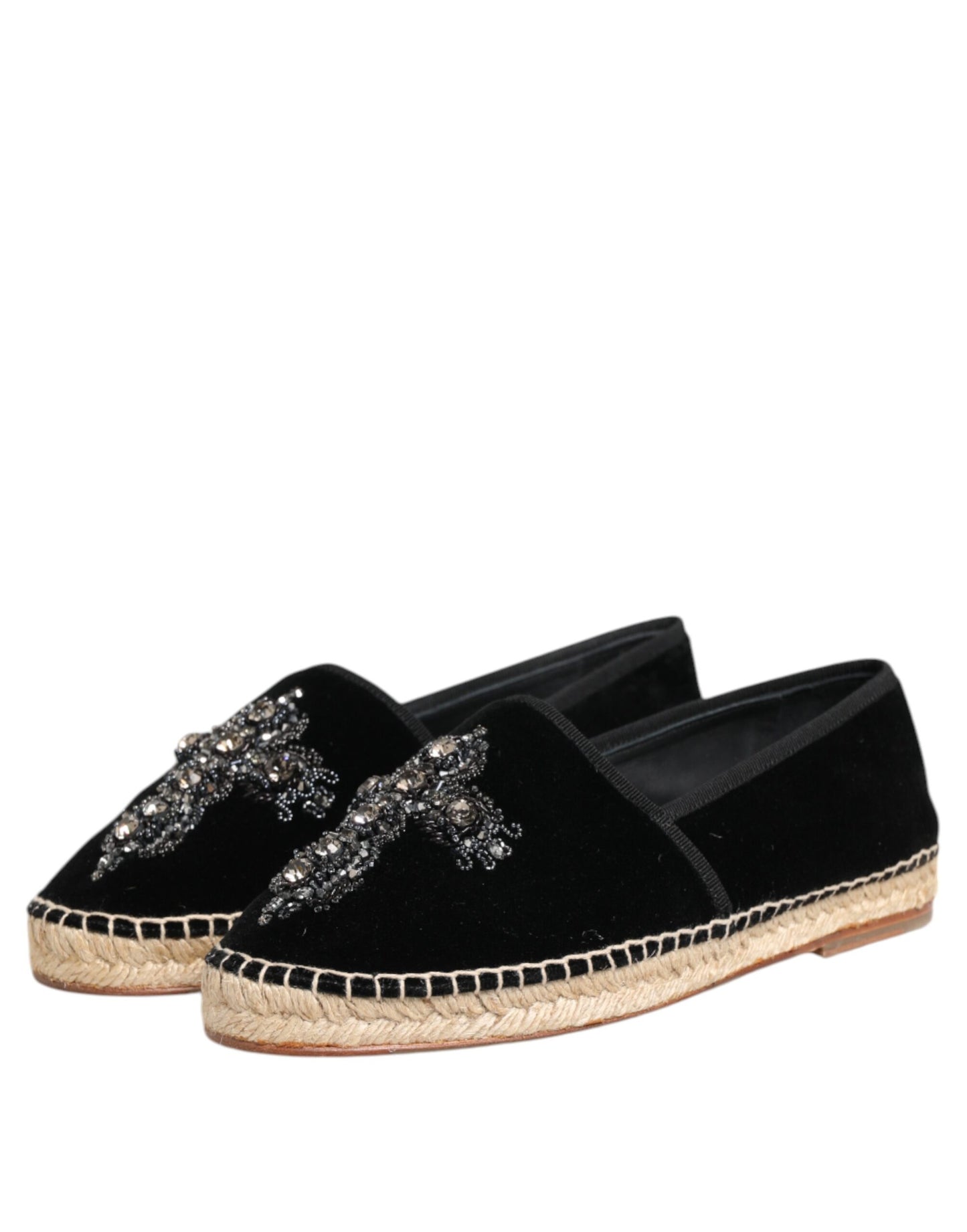 Dolce & Gabbana – Schwarze Espadrilles mit Kreuz und Kristallen zum Hineinschlüpfen