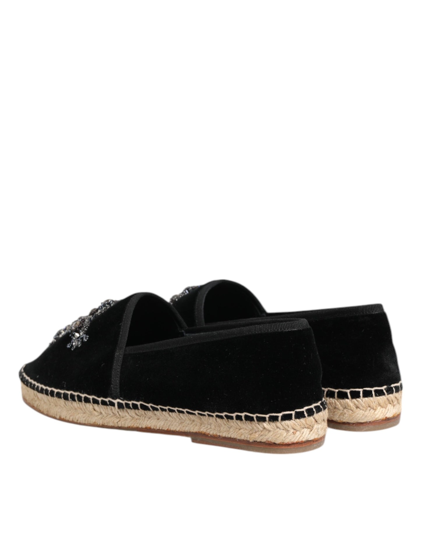Dolce & Gabbana – Schwarze Espadrilles mit Kreuz und Kristallen zum Hineinschlüpfen