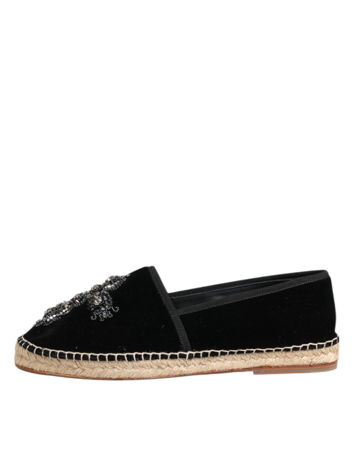 Dolce & Gabbana – Schwarze Espadrilles mit Kreuz und Kristallen zum Hineinschlüpfen