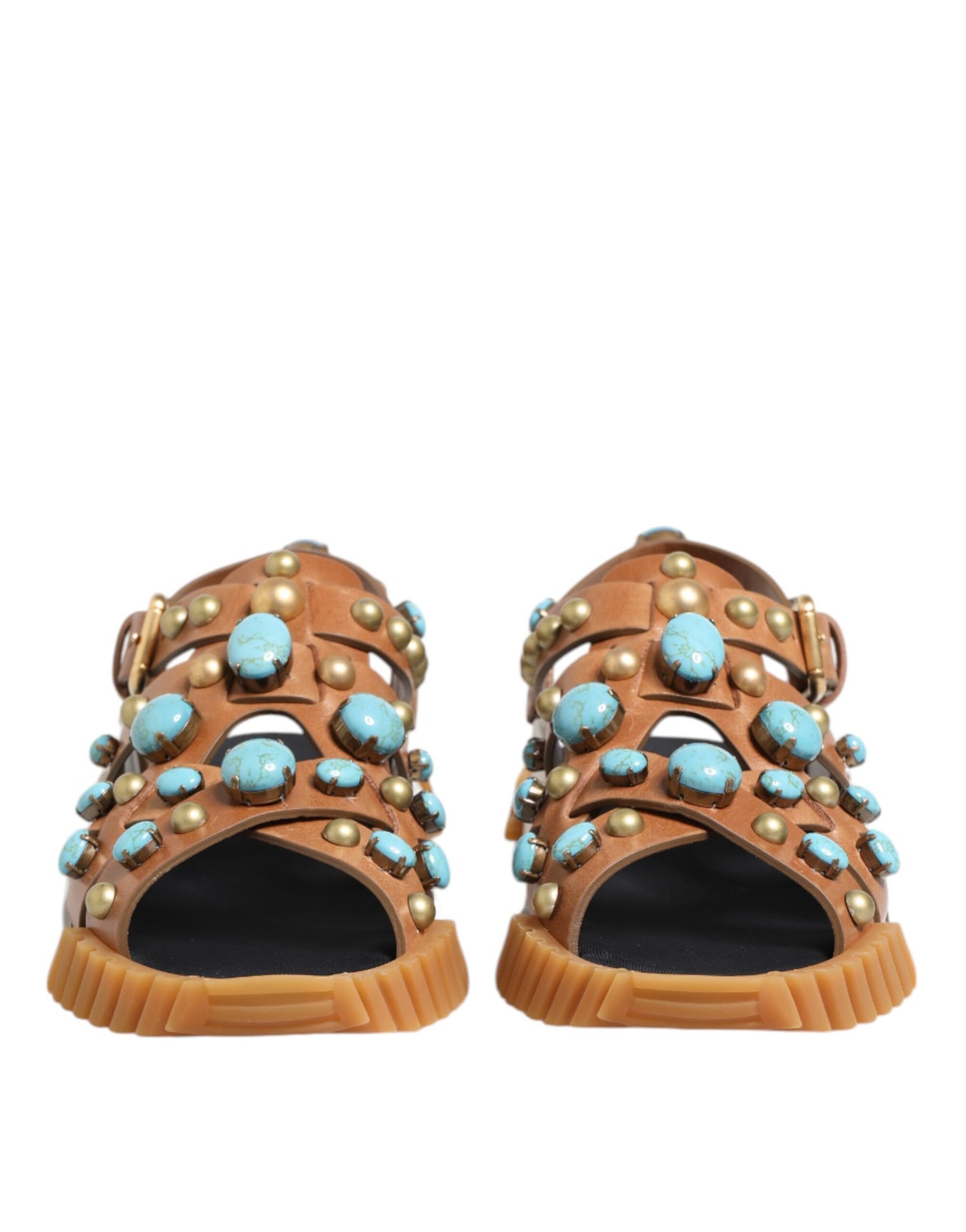 Dolce & Gabbana – Sandalen mit Nieten aus braunem Leder