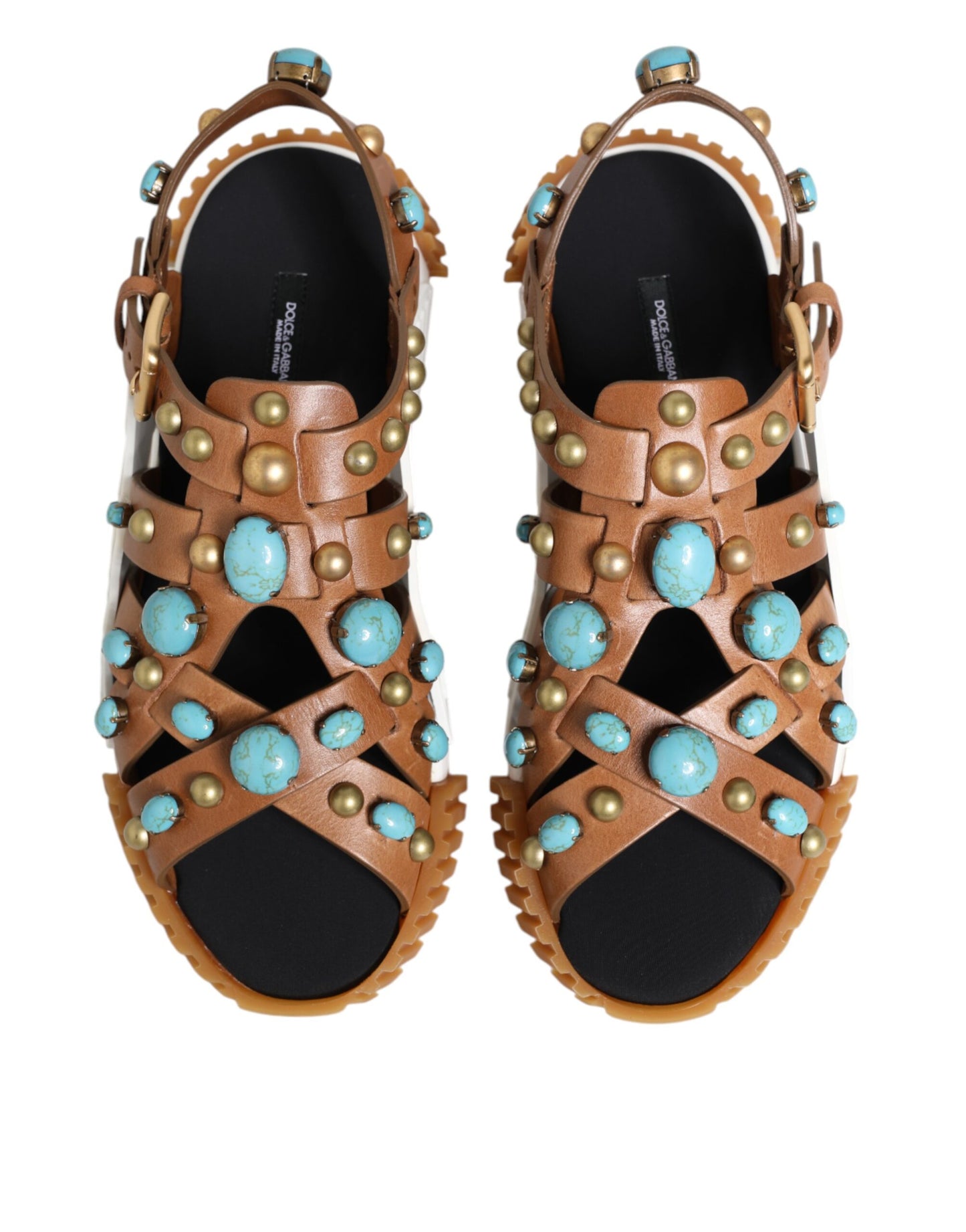 Dolce & Gabbana – Sandalen mit Nieten aus braunem Leder