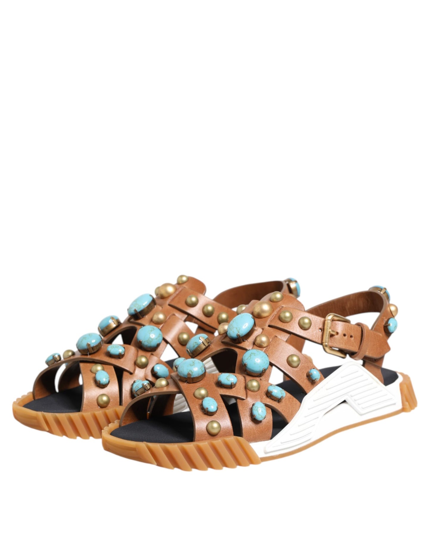 Dolce & Gabbana – Sandalen mit Nieten aus braunem Leder