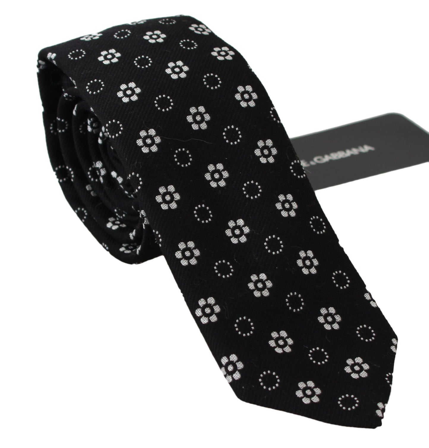 Dolce & Gabbana – Klassische Krawatte aus 100 % Seide mit Blumenmuster in Schwarz