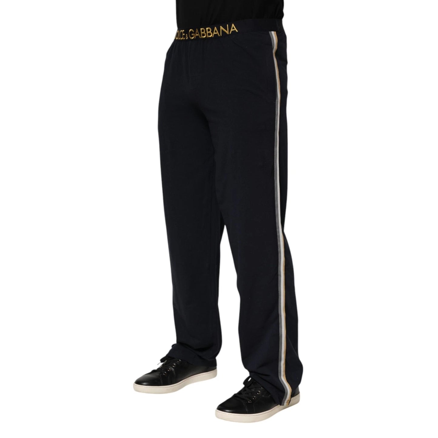 Dolce & Gabbana – Schwarze, gerade Hose aus Modal-Spandex mit Logo