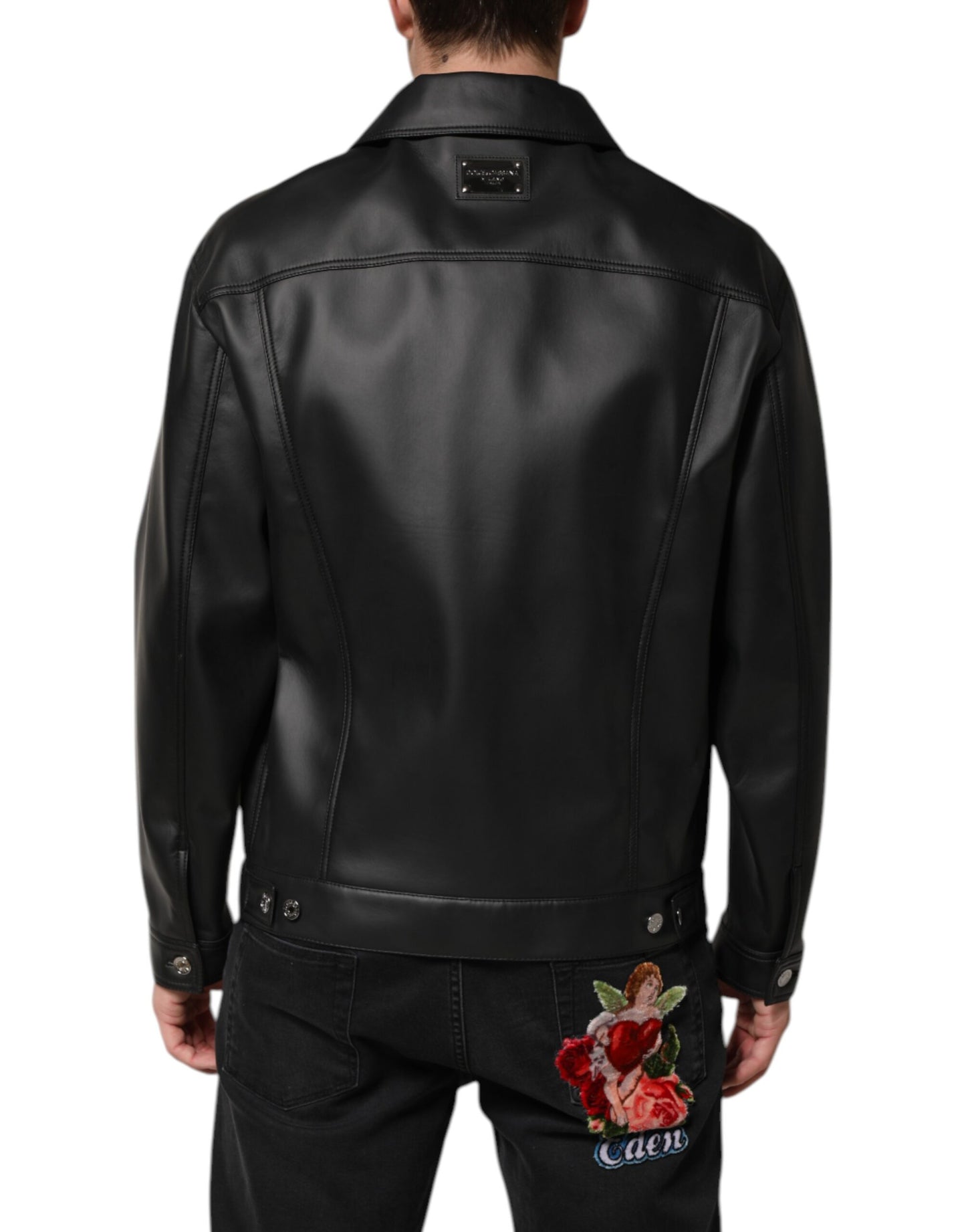 Dolce & Gabbana – Schwarze Bikerjacke aus Polyester mit Knopfleiste