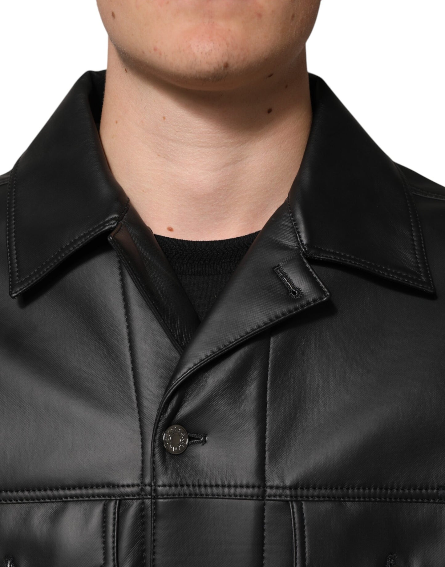 Dolce & Gabbana – Schwarze Bikerjacke aus Polyester mit Knopfleiste
